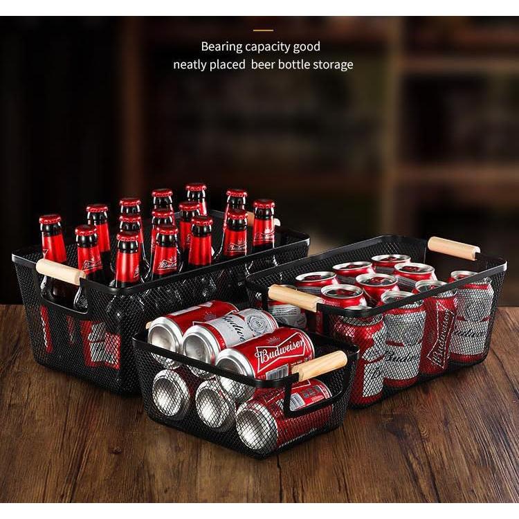 Cesta de Almacenamiento Grande AJIODA de Metal y Madera Negra