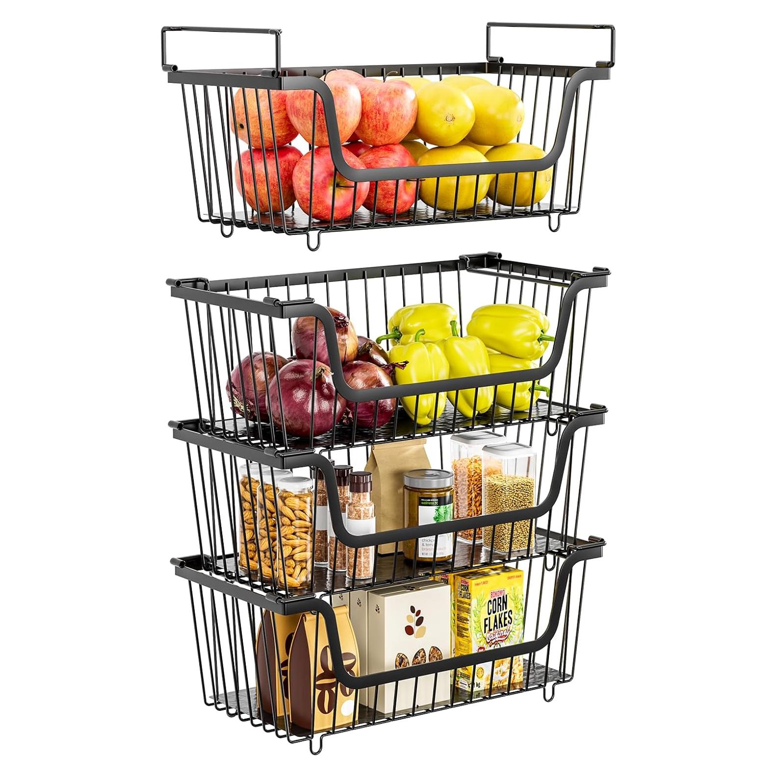 Cestas de Alambre Apilables XILIDIA 4 Pcs 37x18x13 cm Negro