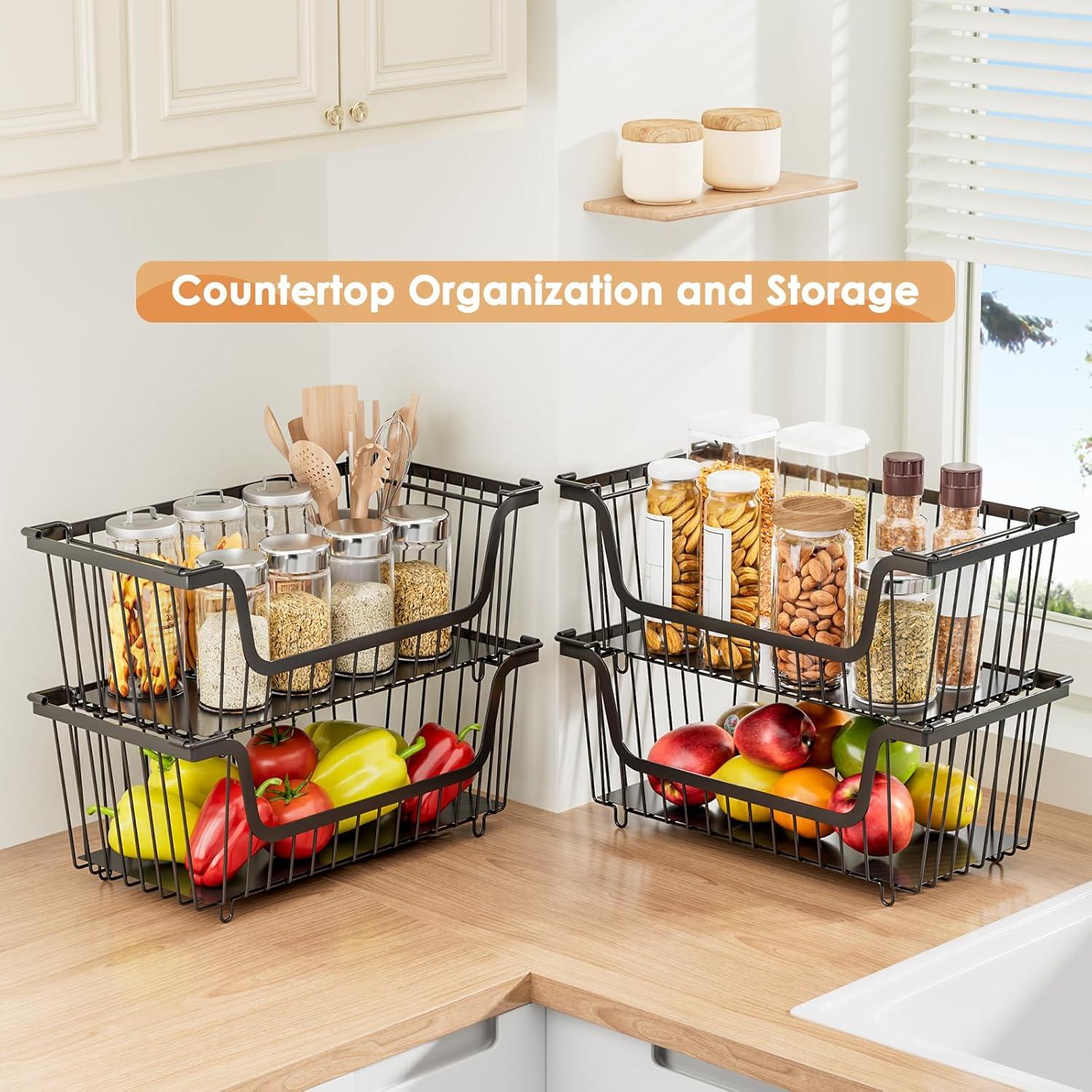 Cestas de Alambre Apilables XILIDIA 4 Pcs 37x18x13 cm Negro