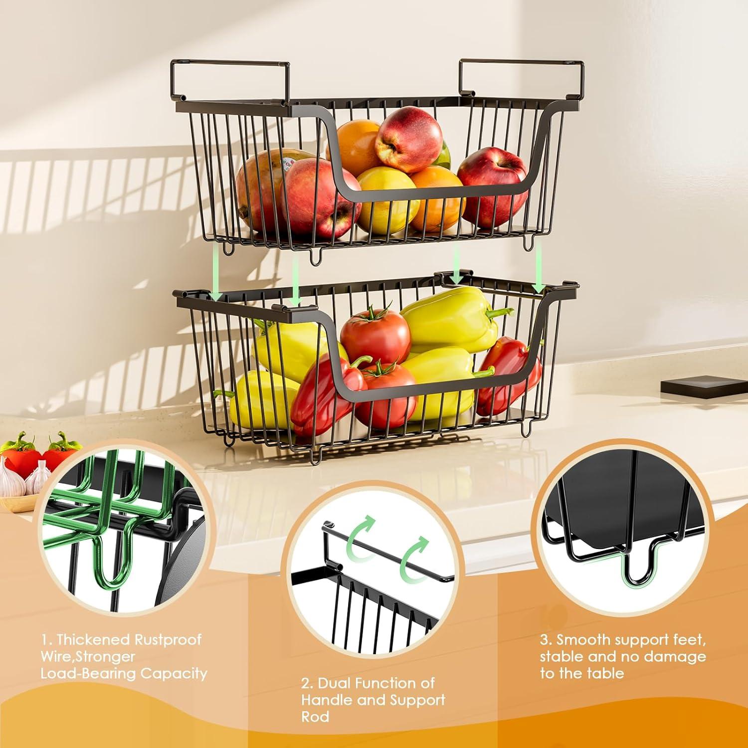 Cestas de Alambre Apilables XILIDIA 4 Pcs 37x18x13 cm Negro