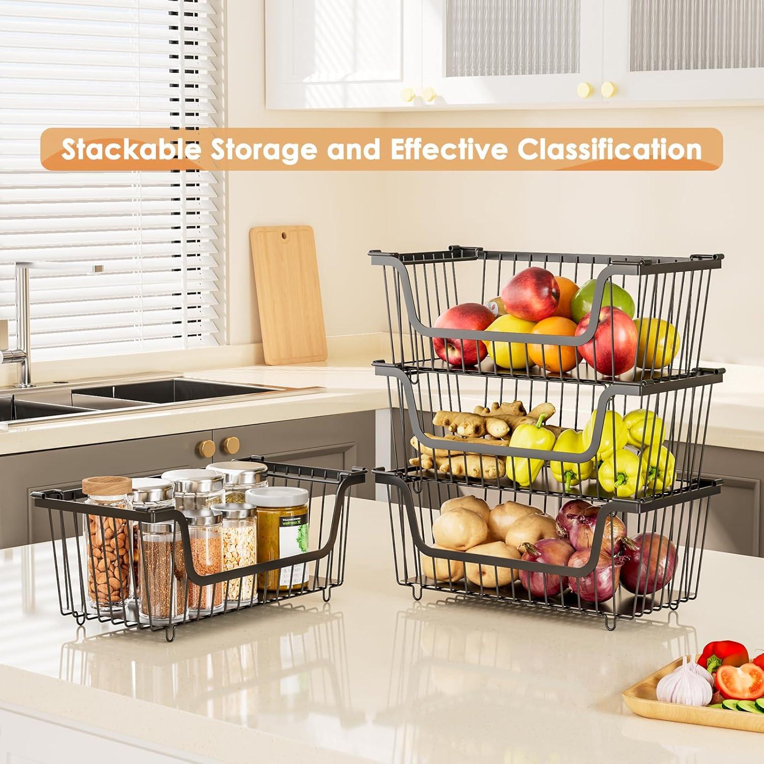 Cestas de Alambre Apilables XILIDIA 4 Pcs 37x18x13 cm Negro