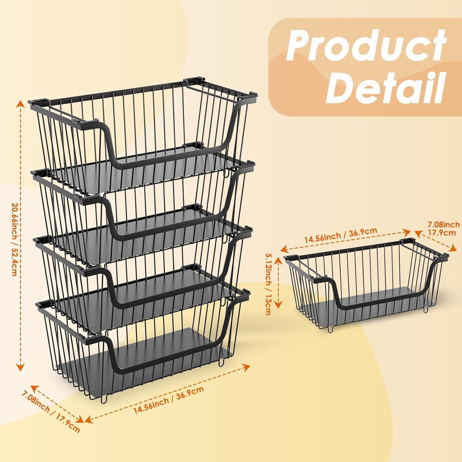 Cestas de Alambre Apilables XILIDIA 4 Pcs 37x18x13 cm Negro