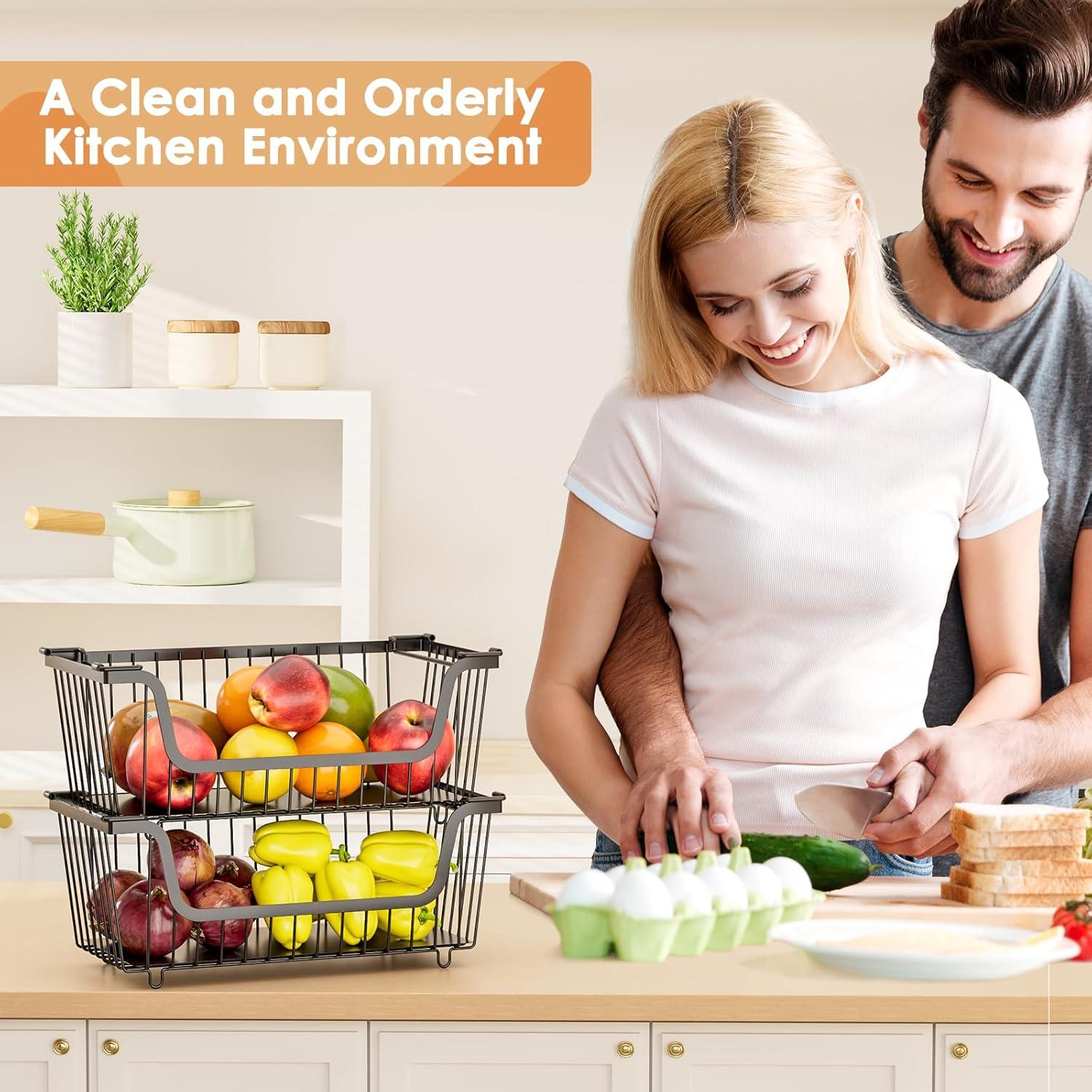 Cestas de Alambre Apilables XILIDIA 4 Pcs 37x18x13 cm Negro