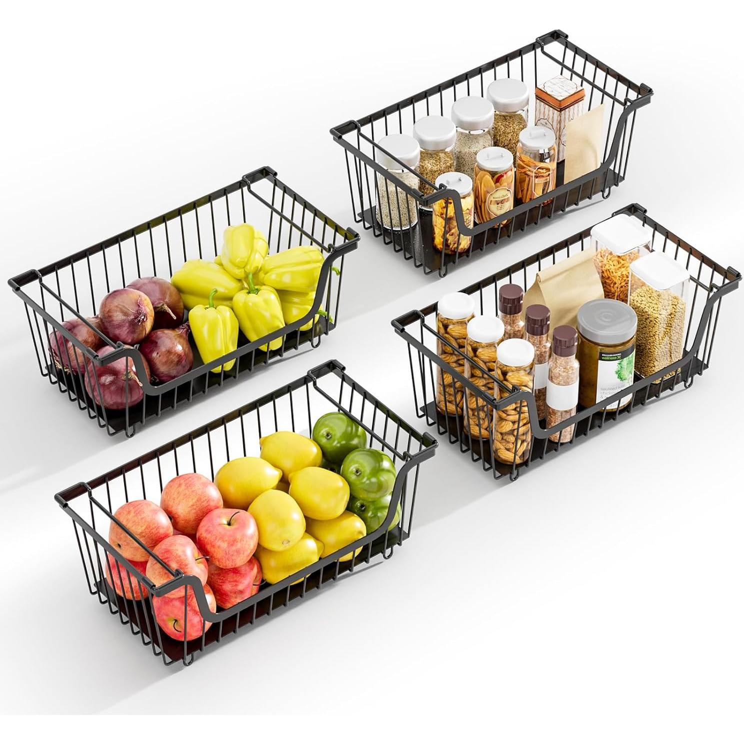 Cestas de Alambre Apilables XILIDIA 4 Pcs 37x18x13 cm Negro