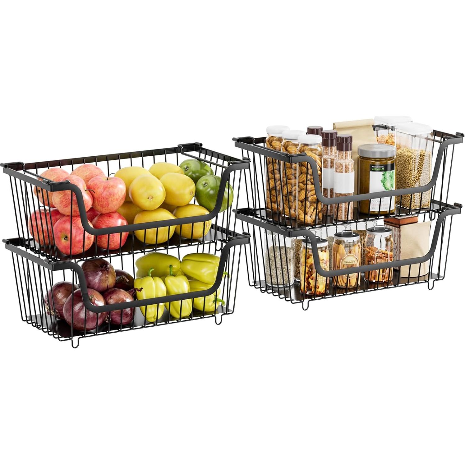 Cestas de Alambre Apilables XILIDIA 4 Pcs 37x18x13 cm Negro