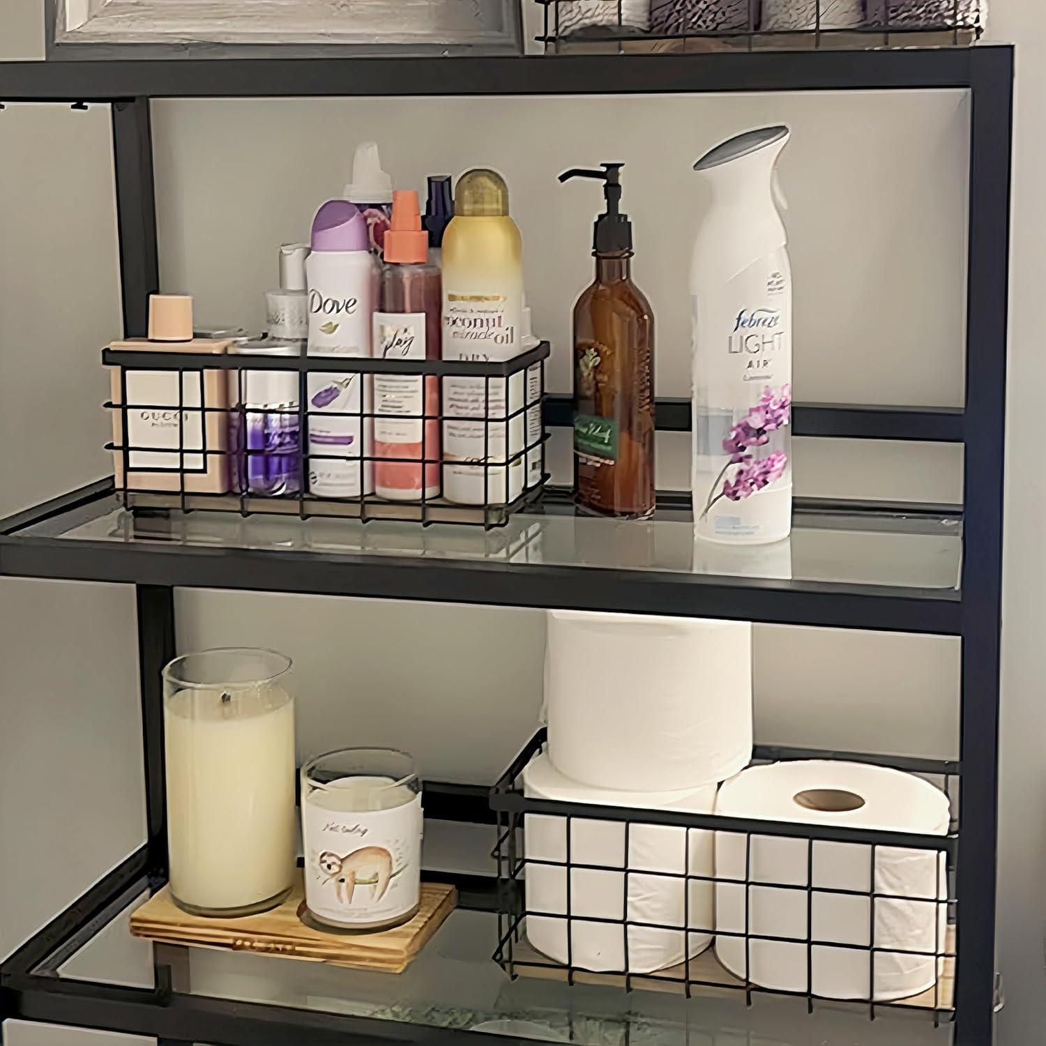 Cestas de Almacenamiento TIEYIPIN de Metal Negro y Madera - Juego de 2