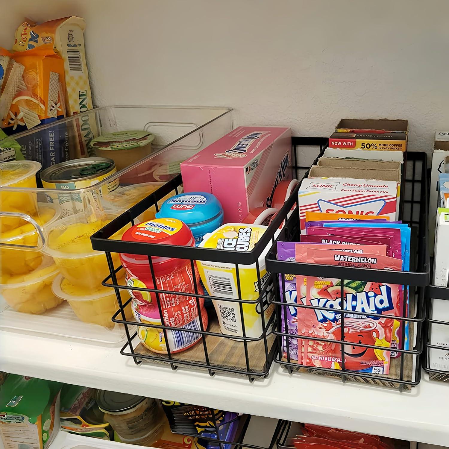 Cestas de Almacenamiento TIEYIPIN de Metal Negro y Madera - Juego de 2