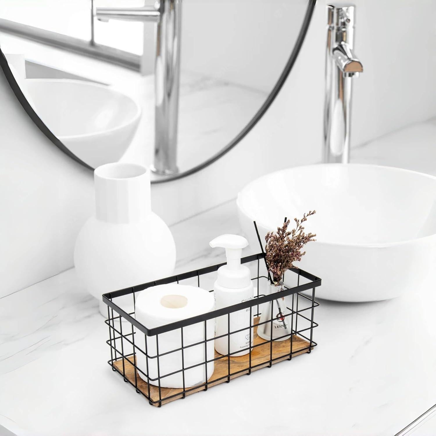 Cestas de Almacenamiento TIEYIPIN de Metal Negro y Madera - Juego de 2