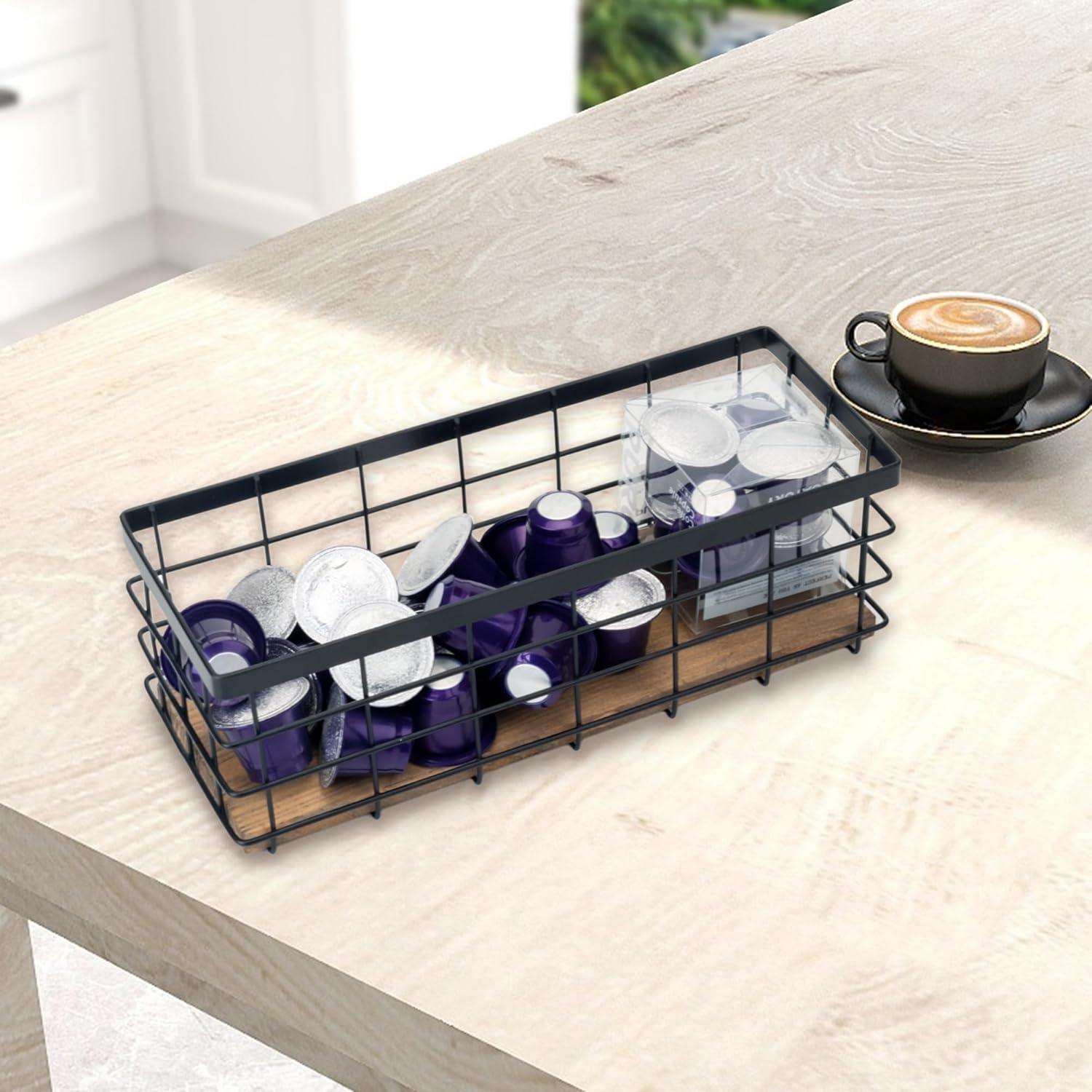 Cestas de Almacenamiento TIEYIPIN de Metal Negro y Madera - Juego de 2