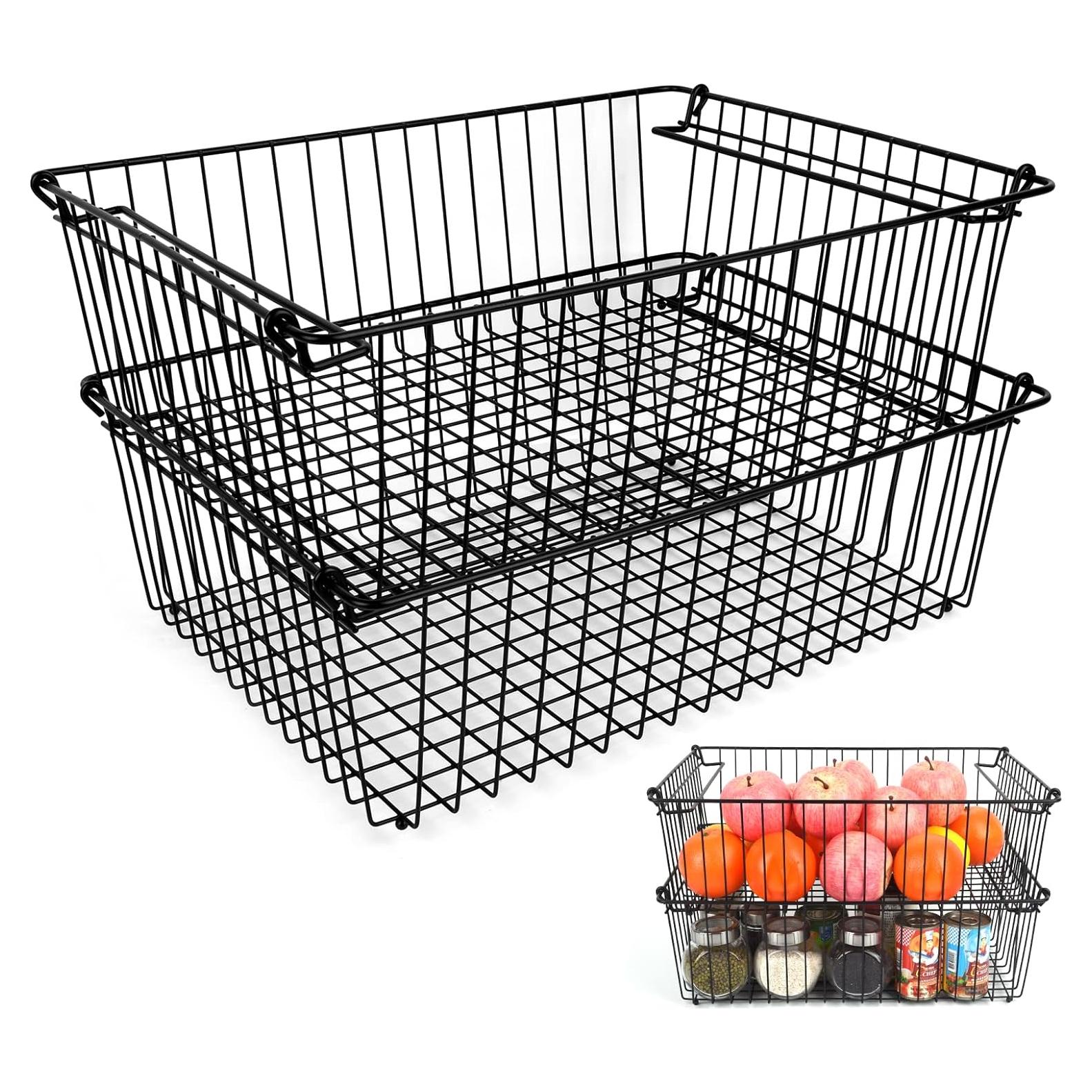 Juego de 2 Cestas de Alambre Apilables SIBAO XXL 42x32cm Negro