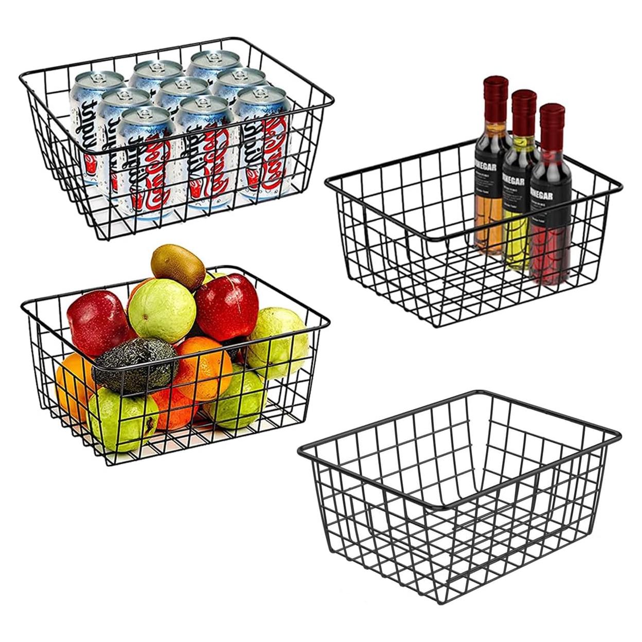 Cestas de Alambre Negro LOSYHU - Set de 4 Cestas Medianas