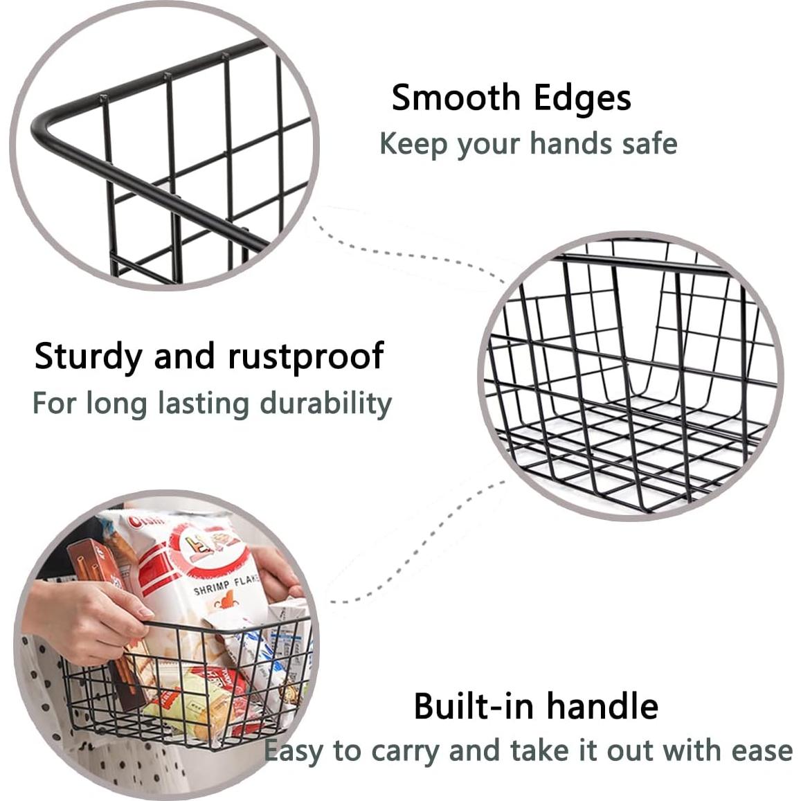 Cestas de Alambre Negro LOSYHU - Set de 4 Cestas Medianas