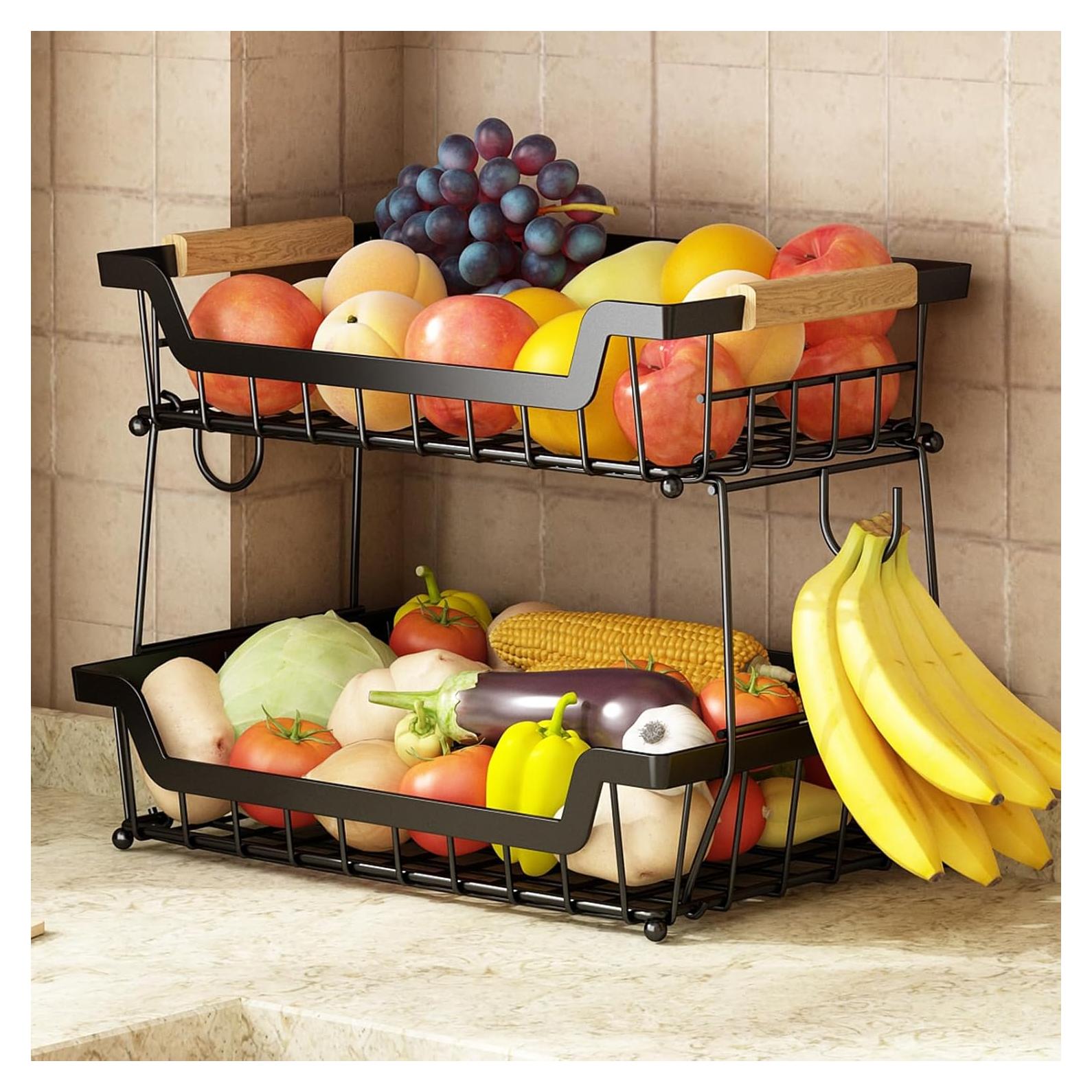 Cesta de Frutas de Mostrador GILLAS 2 Niveles Negro Hierro