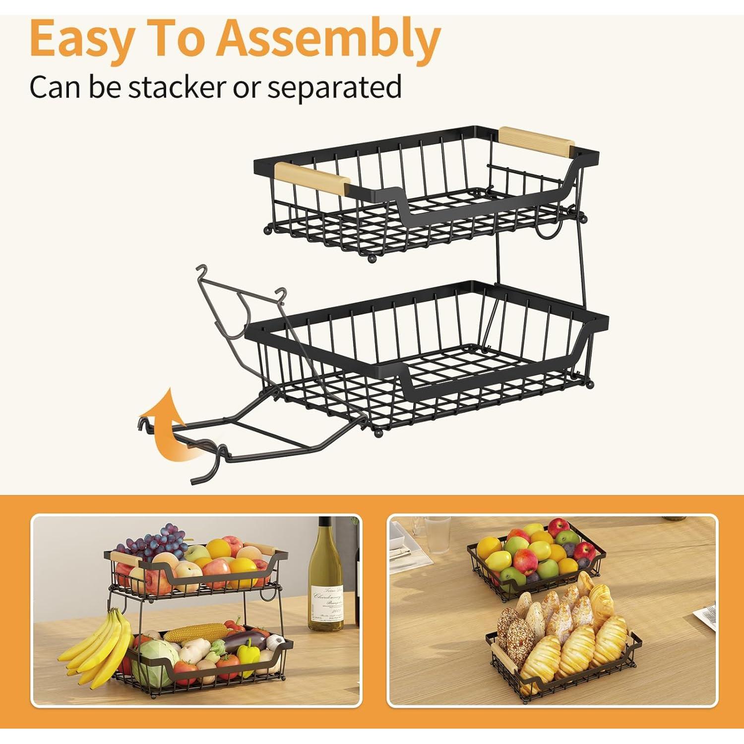 Cesta de Frutas de Mostrador GILLAS 2 Niveles Negro Hierro