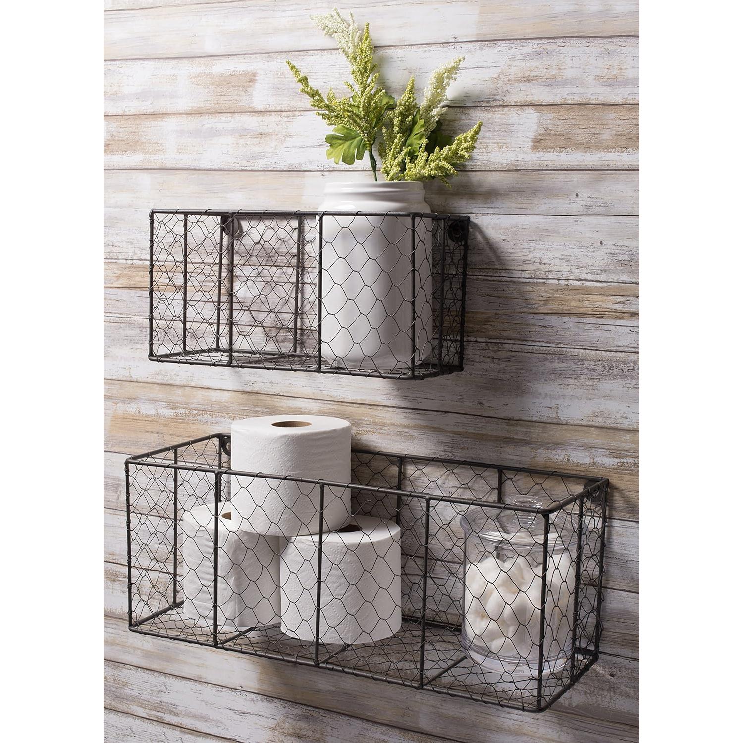 Juego de 2 Cestas de Pared Vintage DII Metal Gris 30x14x15.5cm