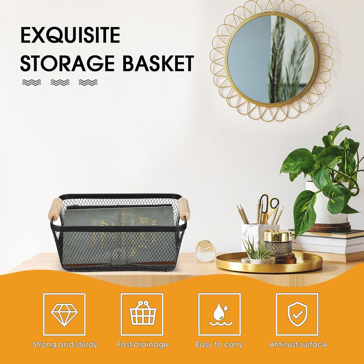 Cestas de Alambre de Metal Ziliny 4 Pcs con Mangos de Madera