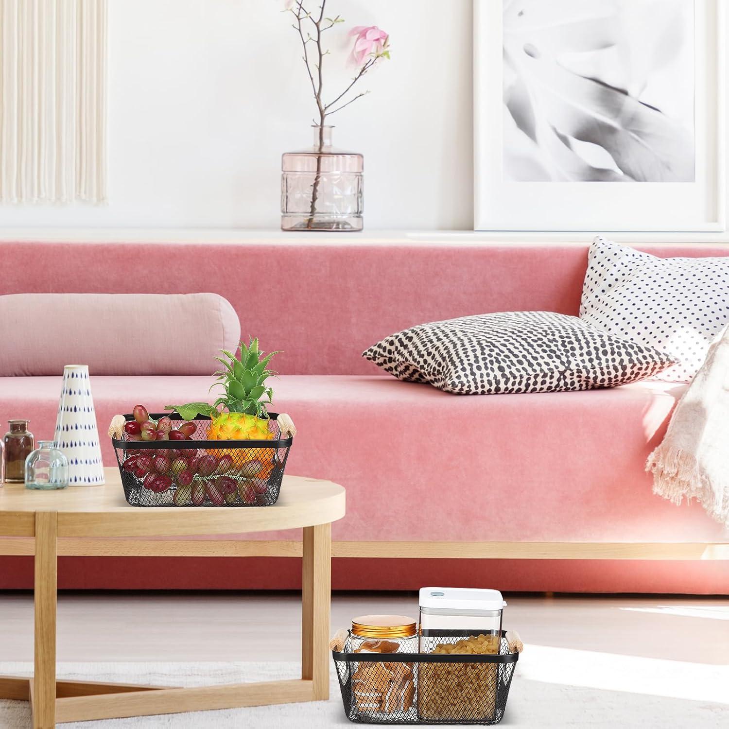 Cestas de Alambre de Metal Ziliny 4 Pcs con Mangos de Madera