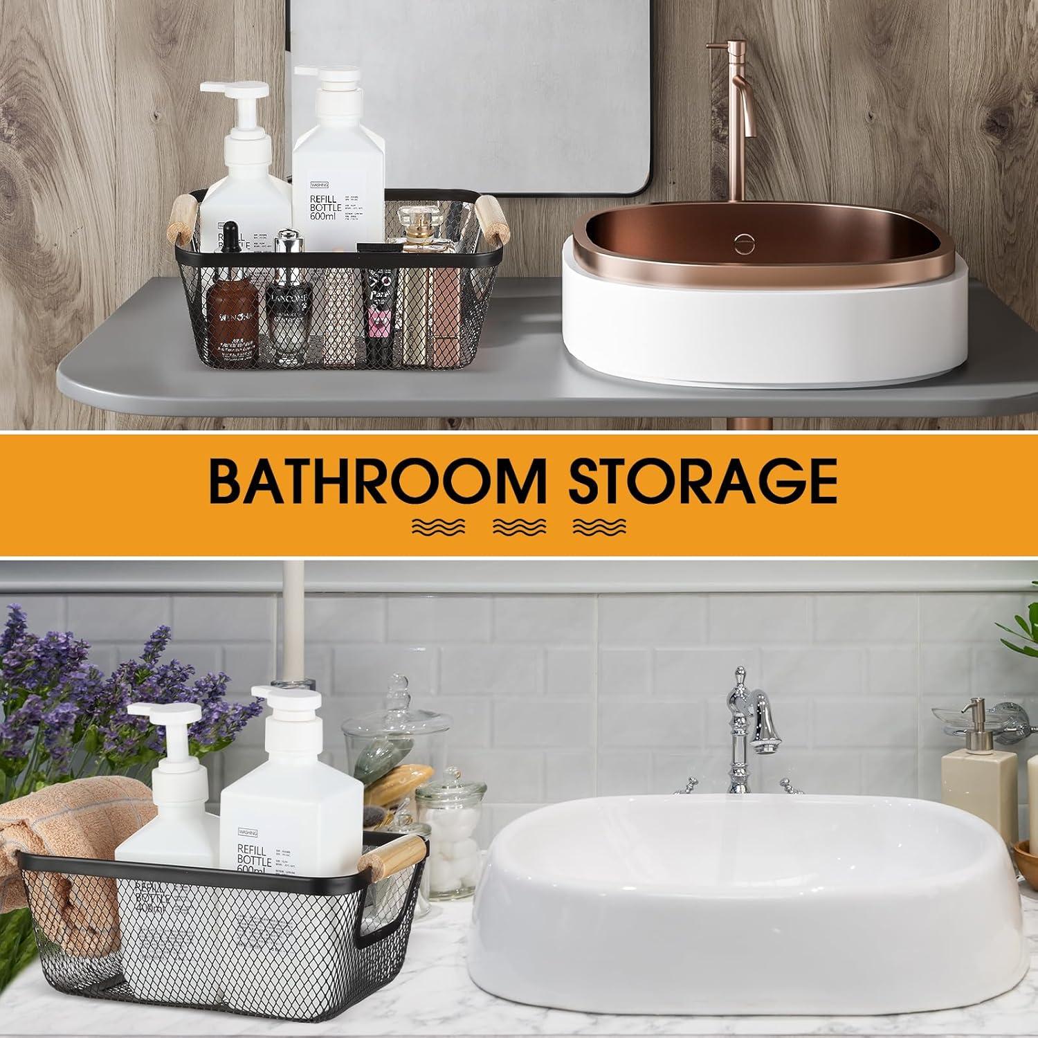 Cestas de Alambre de Metal Ziliny 4 Pcs con Mangos de Madera