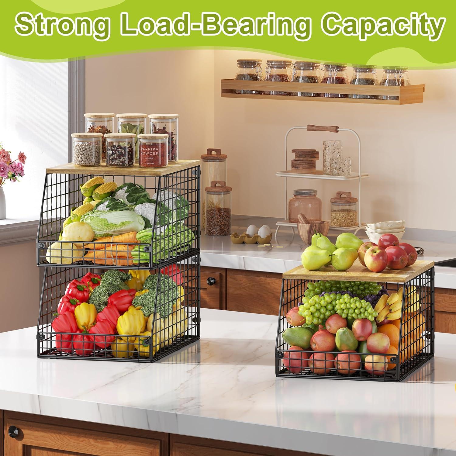 Paquete de 4 cestas apilables Jakyitvi con tapa de madera