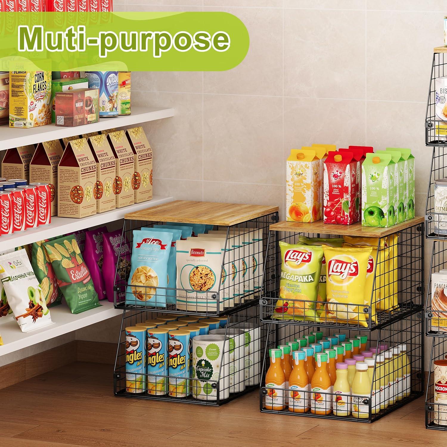 Paquete de 4 cestas apilables Jakyitvi con tapa de madera