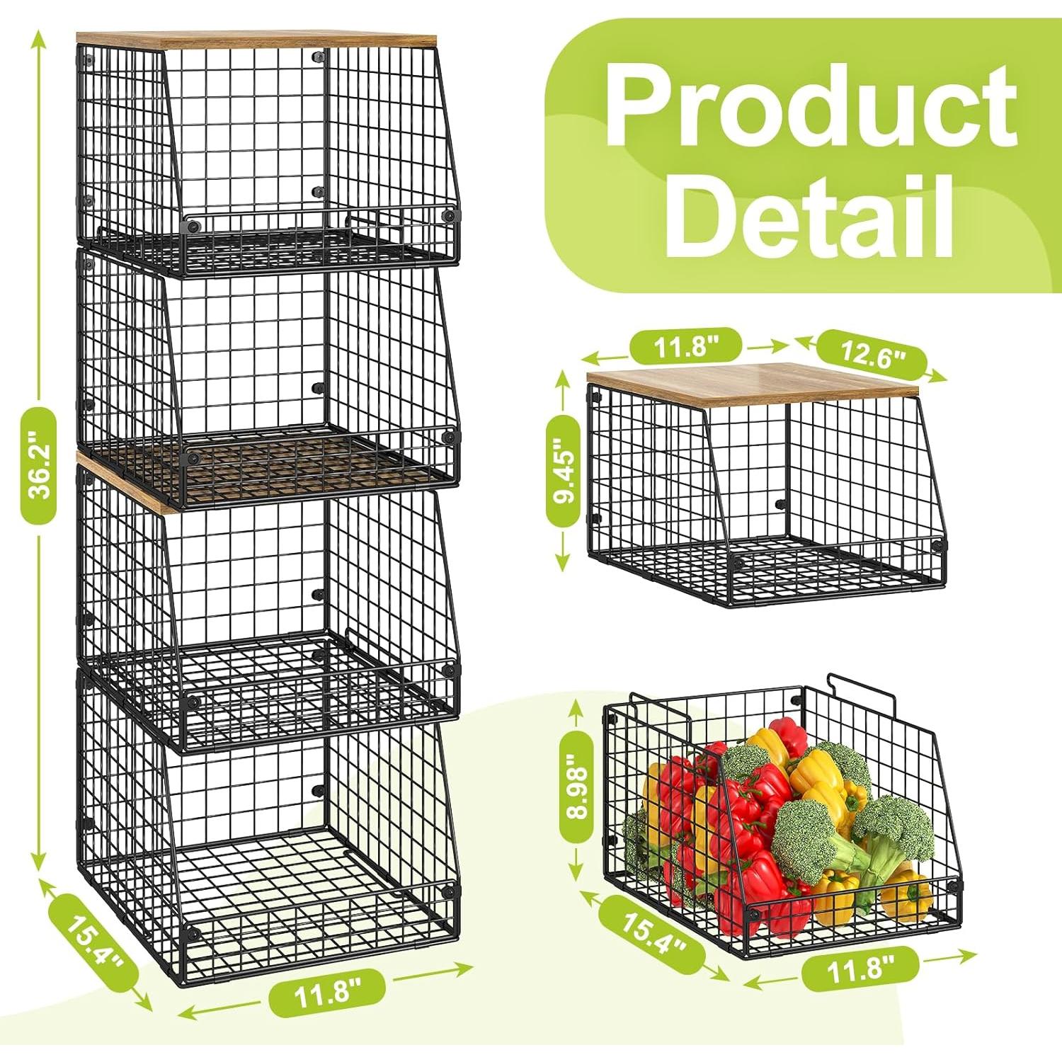 Paquete de 4 cestas apilables Jakyitvi con tapa de madera