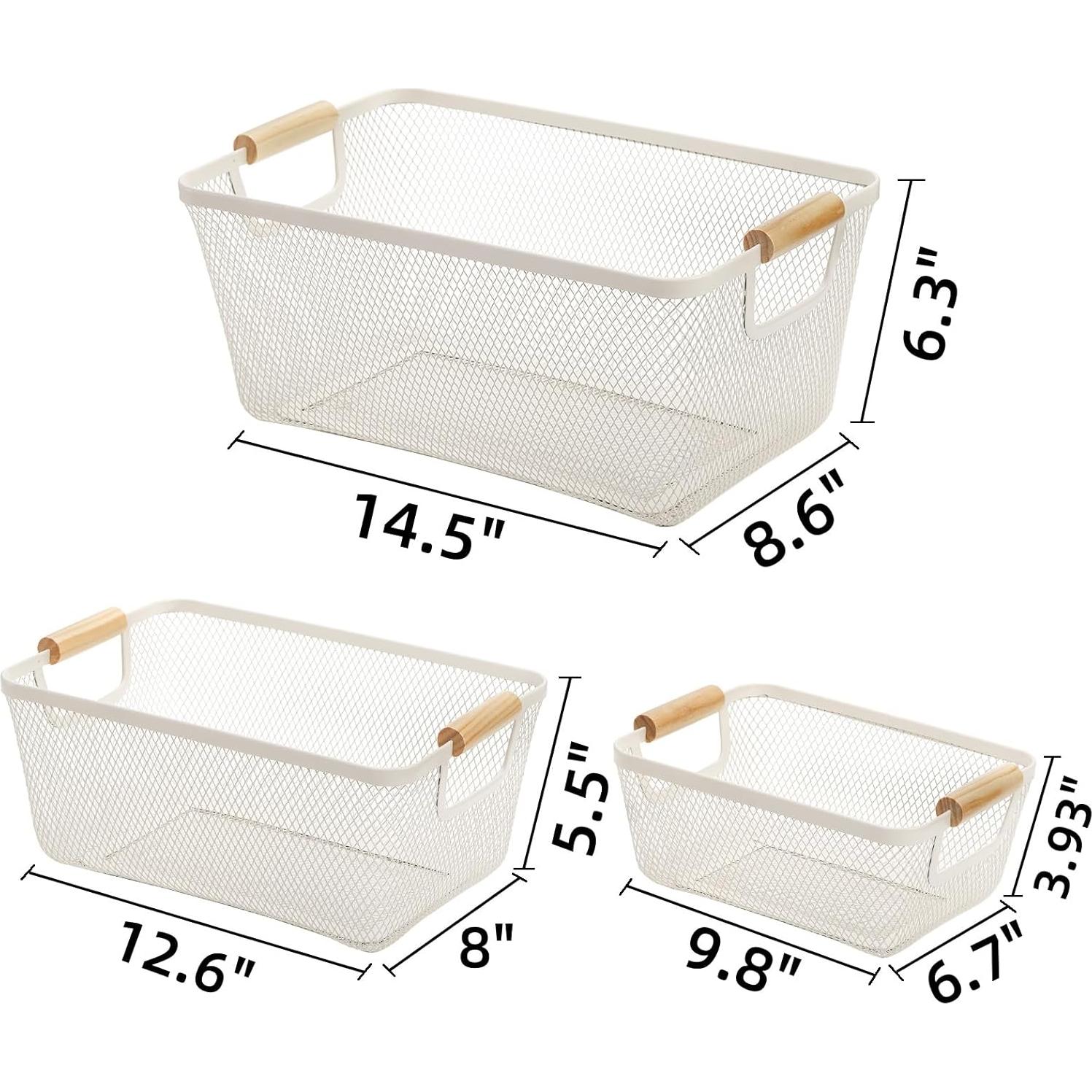 Conjunto de 3 cestas de malla metálica Noamus con mango de madera