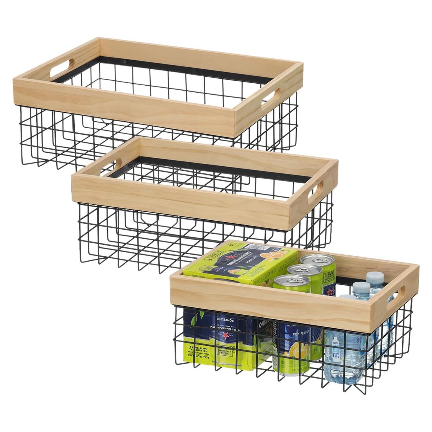 Juego de 3 Cestas de Alambre LEWIS&WAYNE con Mangos de Madera