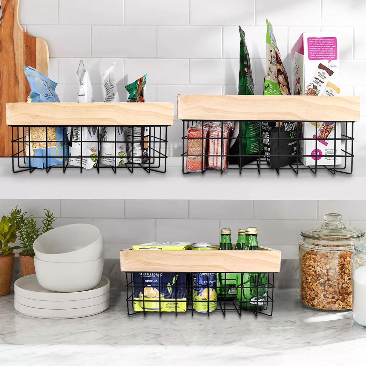 Juego de 3 Cestas de Alambre LEWIS&WAYNE con Mangos de Madera