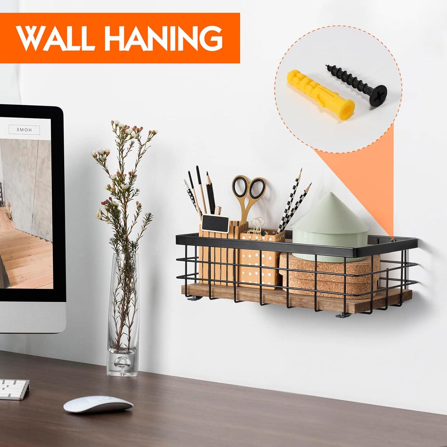 Canasta de Alambre Metal TJ.MOREE con Base de Madera 28.2x14.7cm