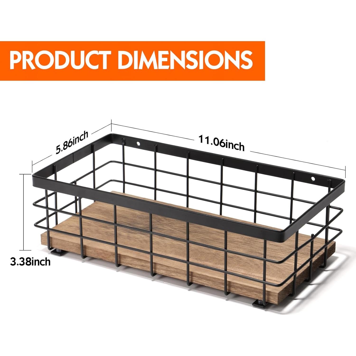 Canasta de Alambre Metal TJ.MOREE con Base de Madera 28.2x14.7cm