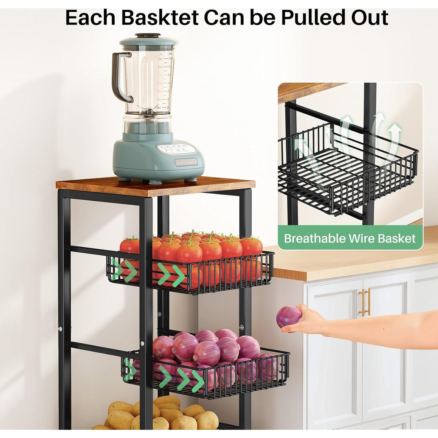 Cesta de Frutas SNTD con Soporte de Madera y 4 Niveles