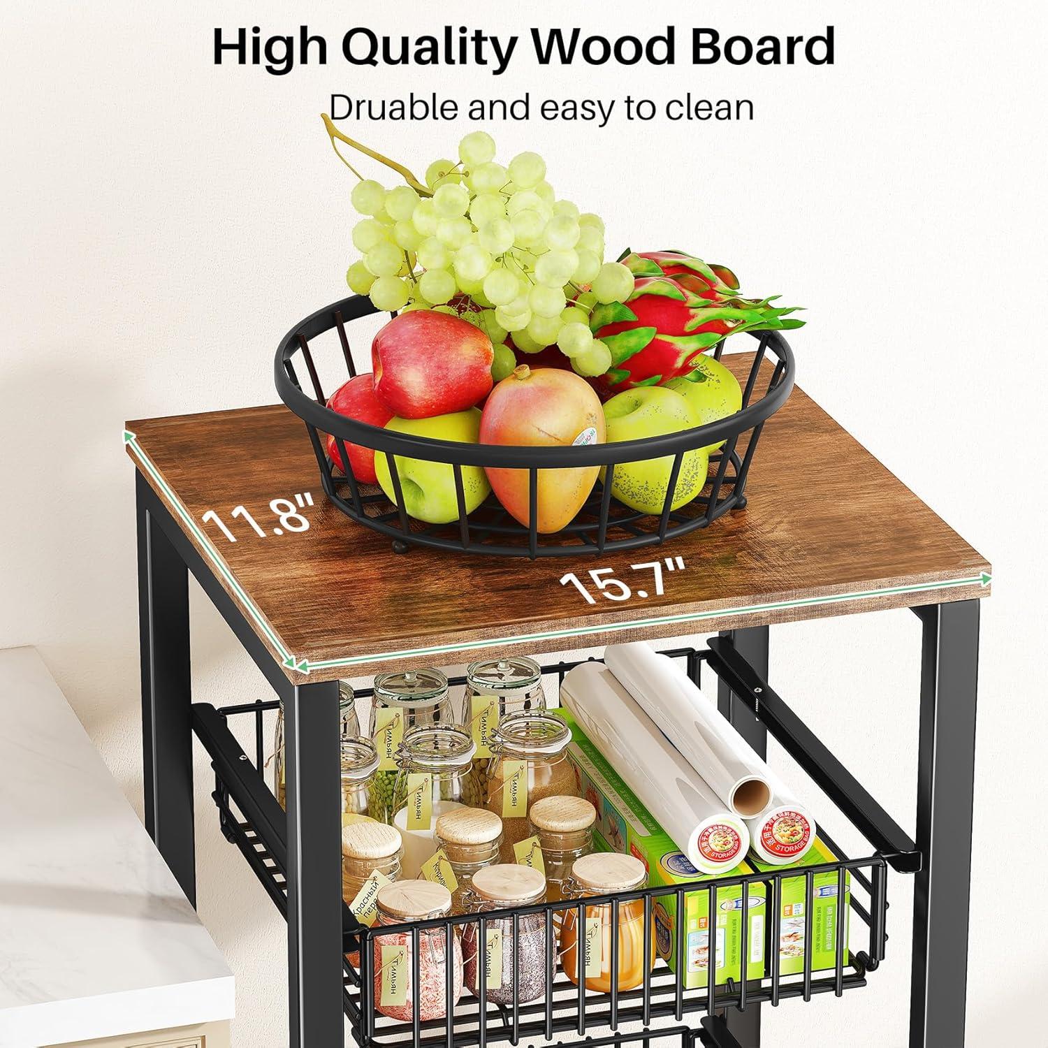 Cesta de Frutas SNTD con Soporte de Madera y 4 Niveles