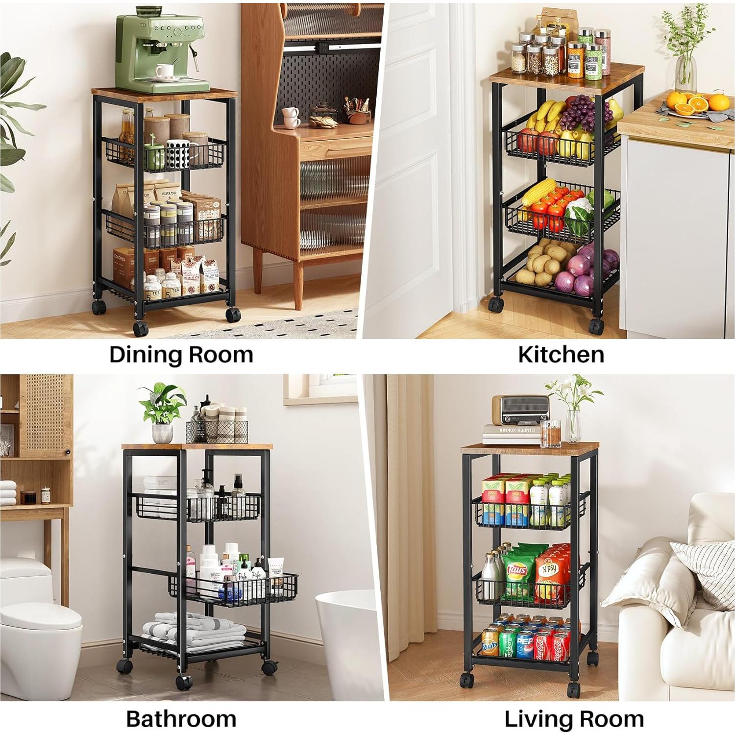 Cesta de Frutas SNTD con Soporte de Madera y 4 Niveles