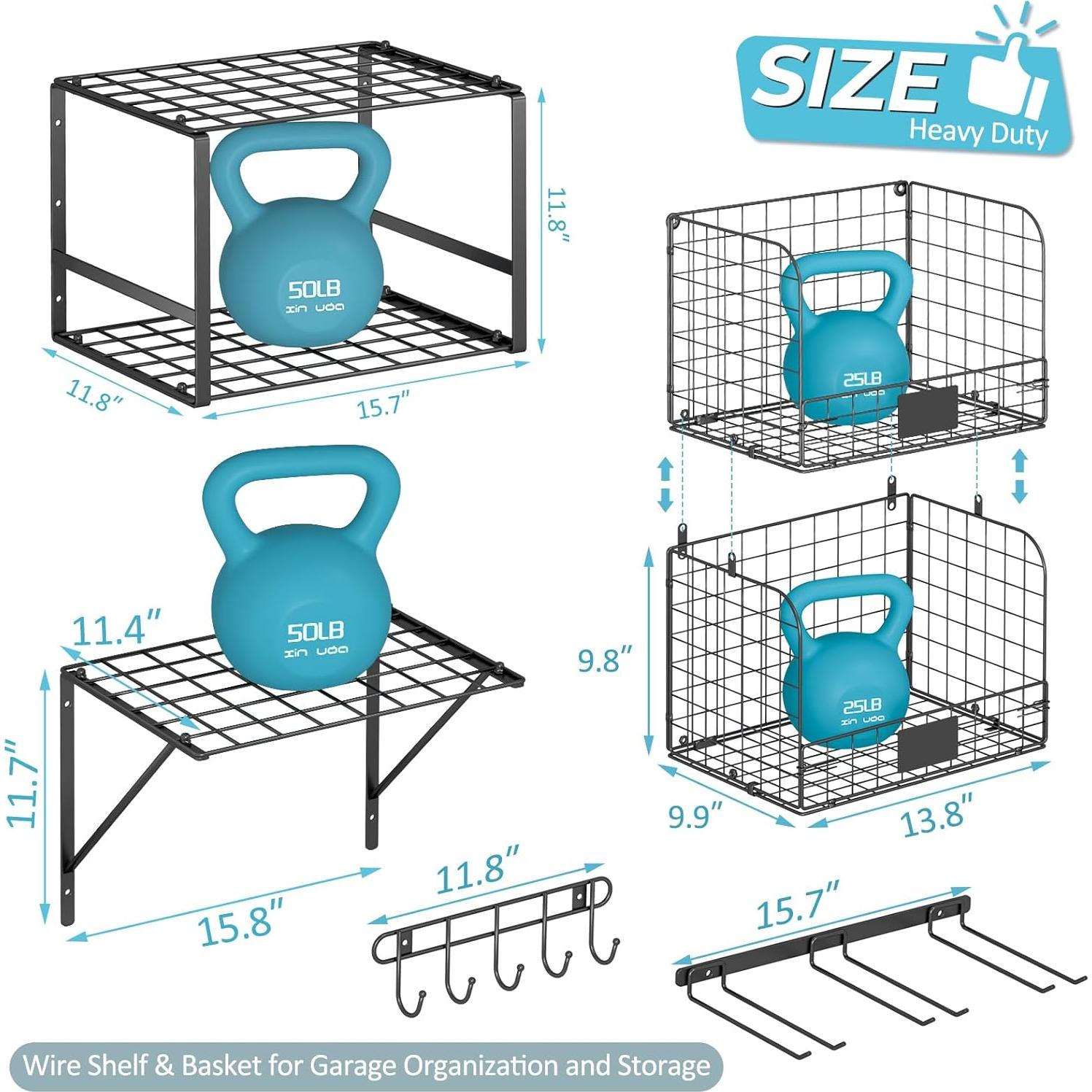 Estante de Alambre Montado en Pared ThreeHio para Garaje 40x30cm
