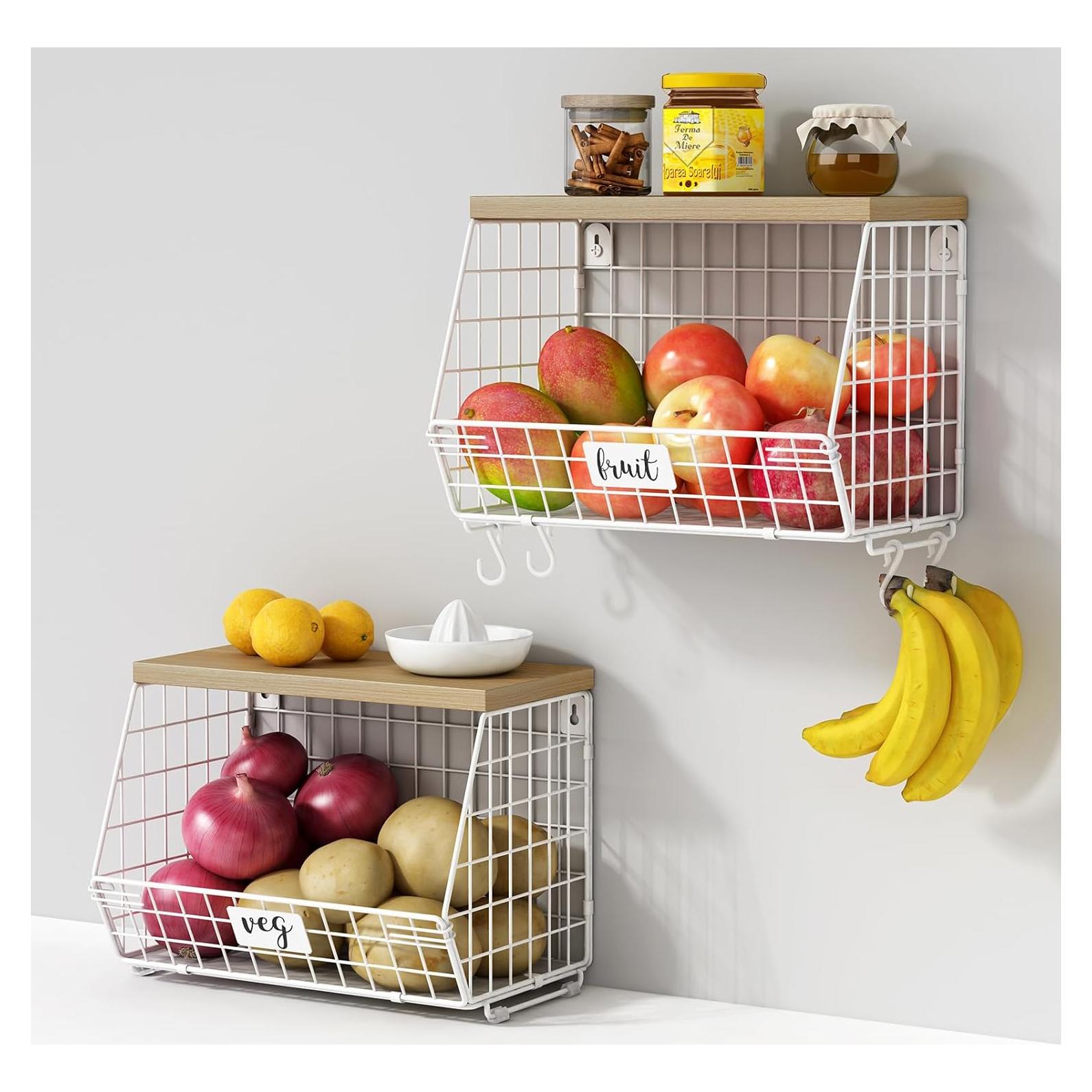 Cesta de Alambre Blanca Goozii con Tapa - Juego de 2, 30x19.5x23 cm