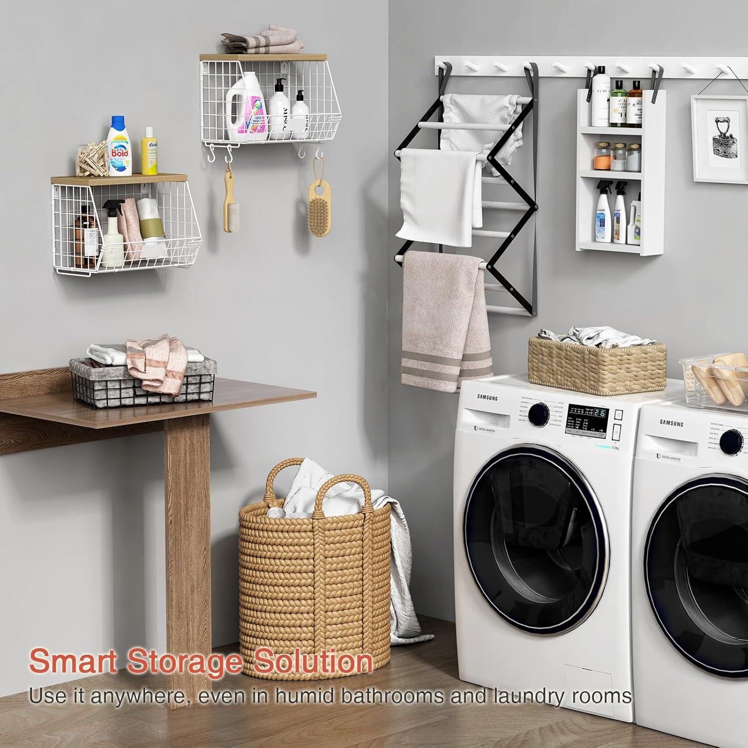 Cesta de Alambre Blanca Goozii con Tapa - Juego de 2, 30x19.5x23 cm