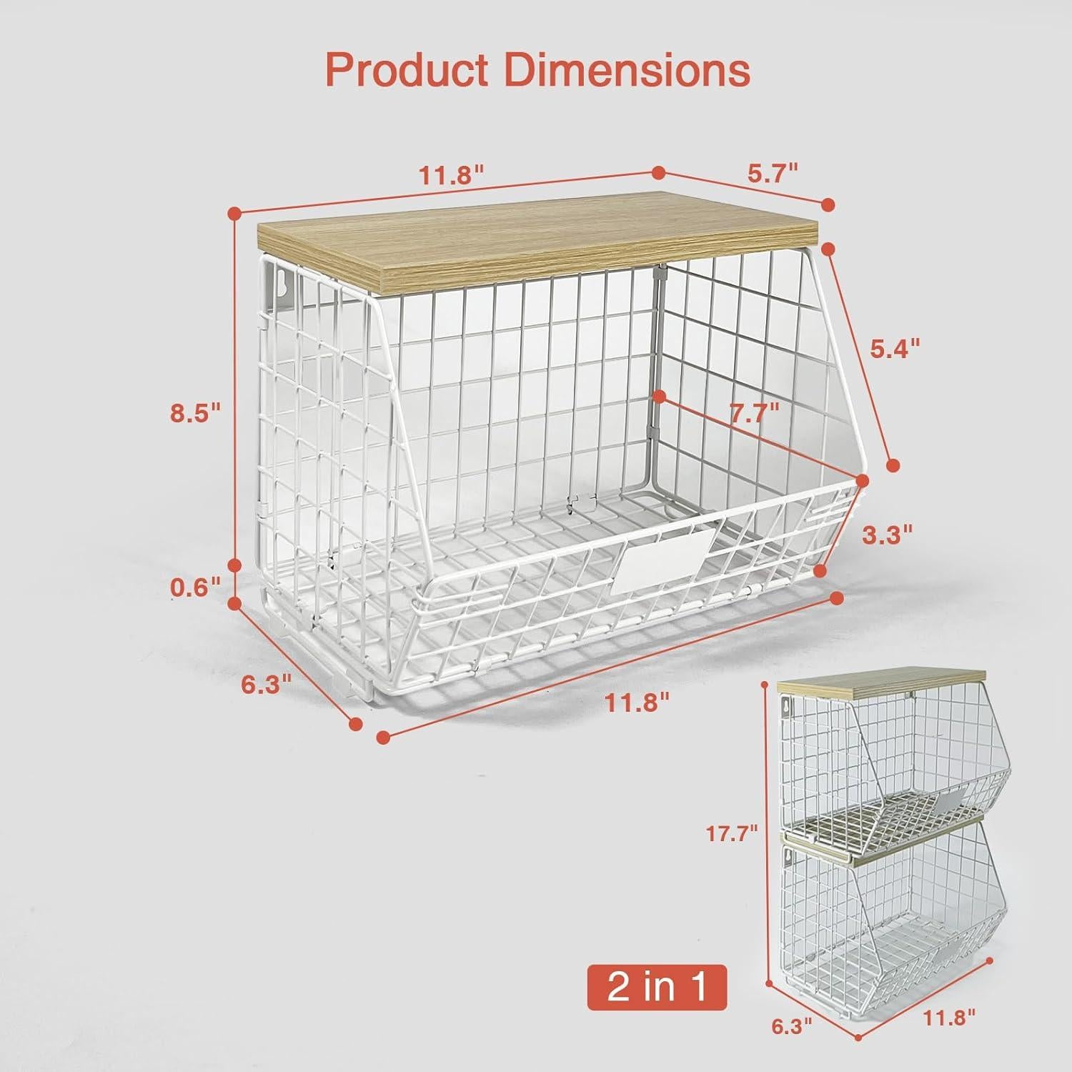 Cesta de Alambre Blanca Goozii con Tapa - Juego de 2, 30x19.5x23 cm