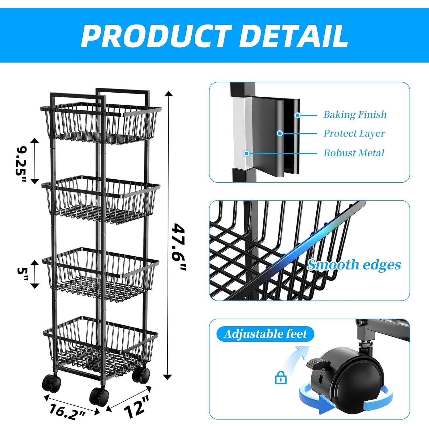 Carro Organizador de Cocina Simple Trending 4 Niveles Negro