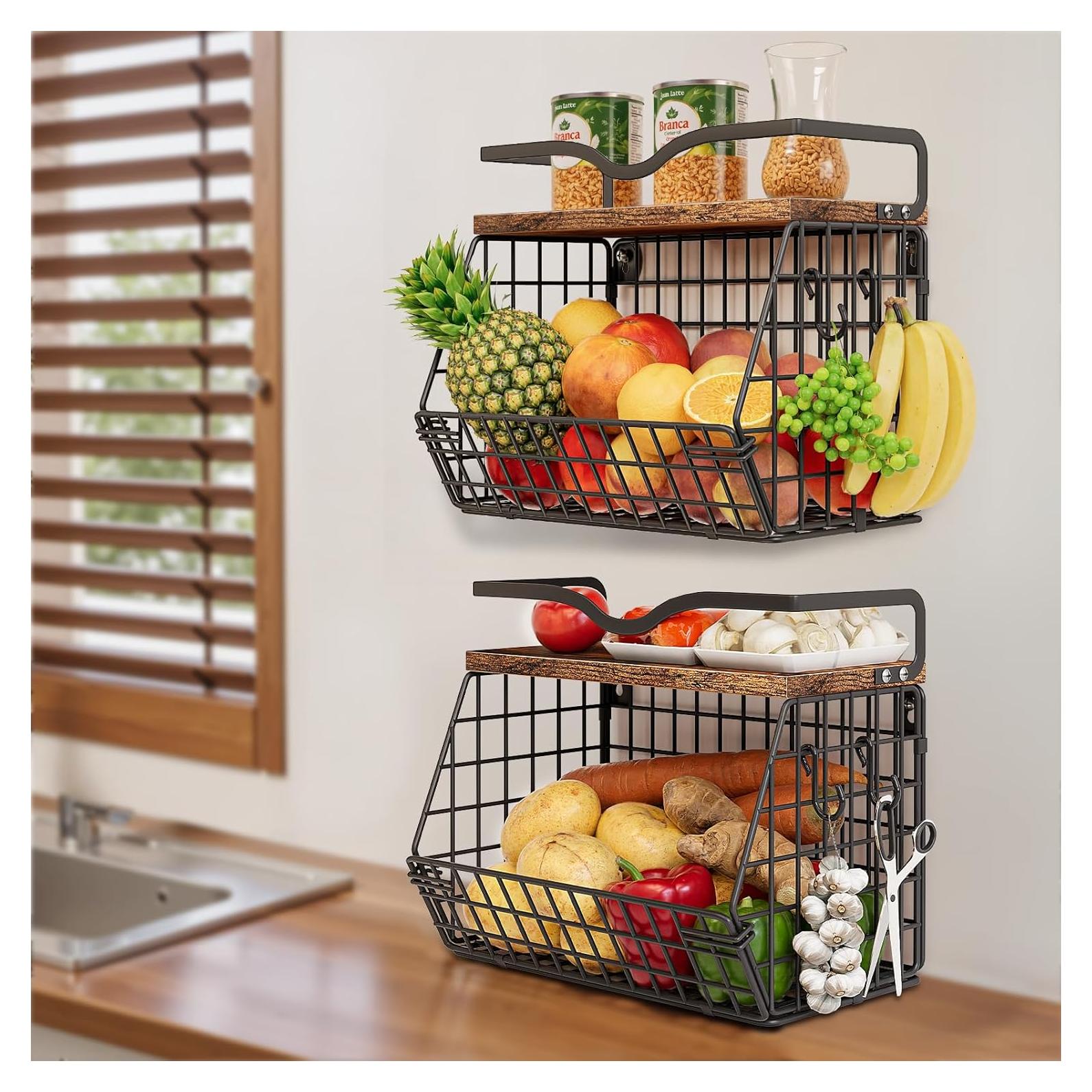 Cestas colgantes de frutas Nathomaim - 2 unidades apilables