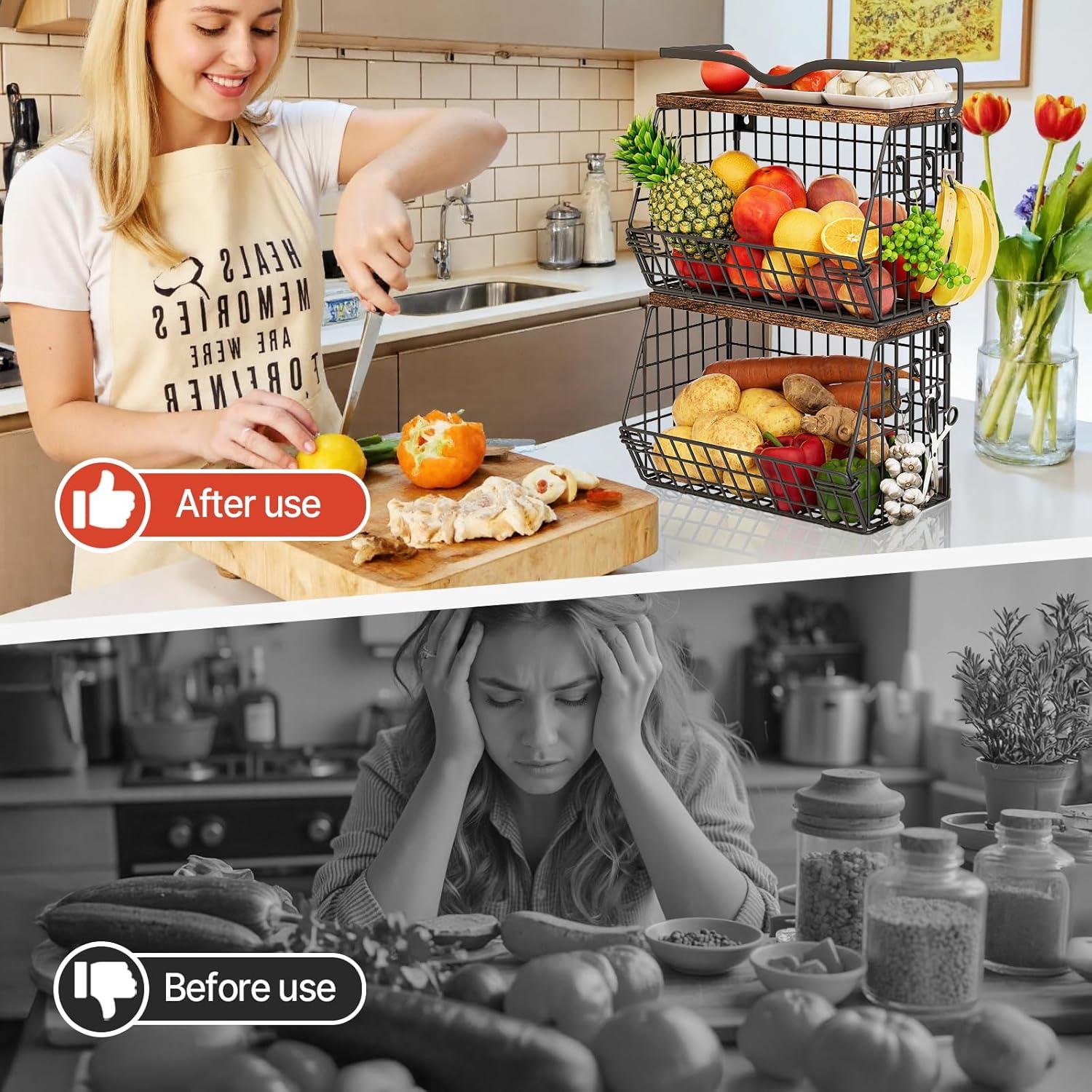 Cestas colgantes de frutas Nathomaim - 2 unidades apilables