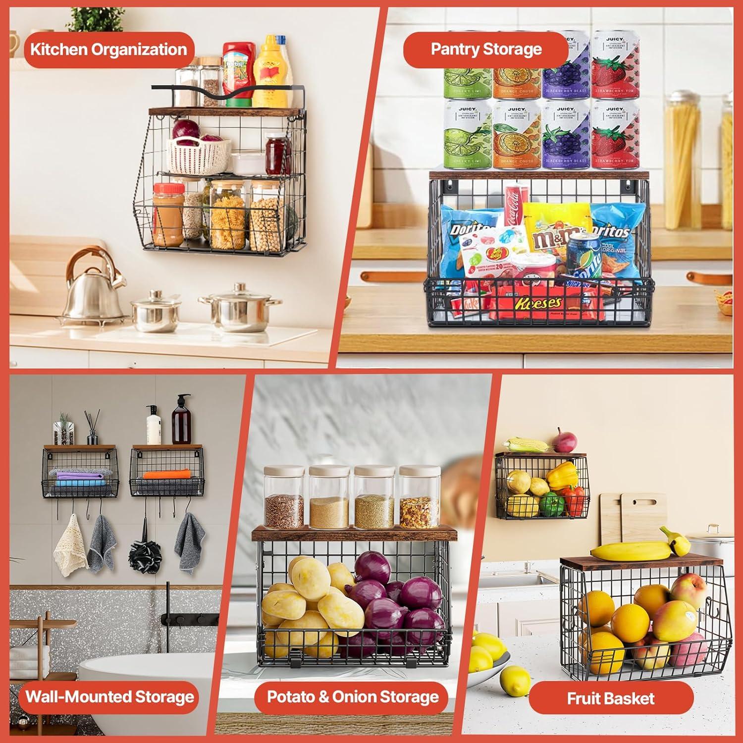 Cestas colgantes de frutas Nathomaim - 2 unidades apilables