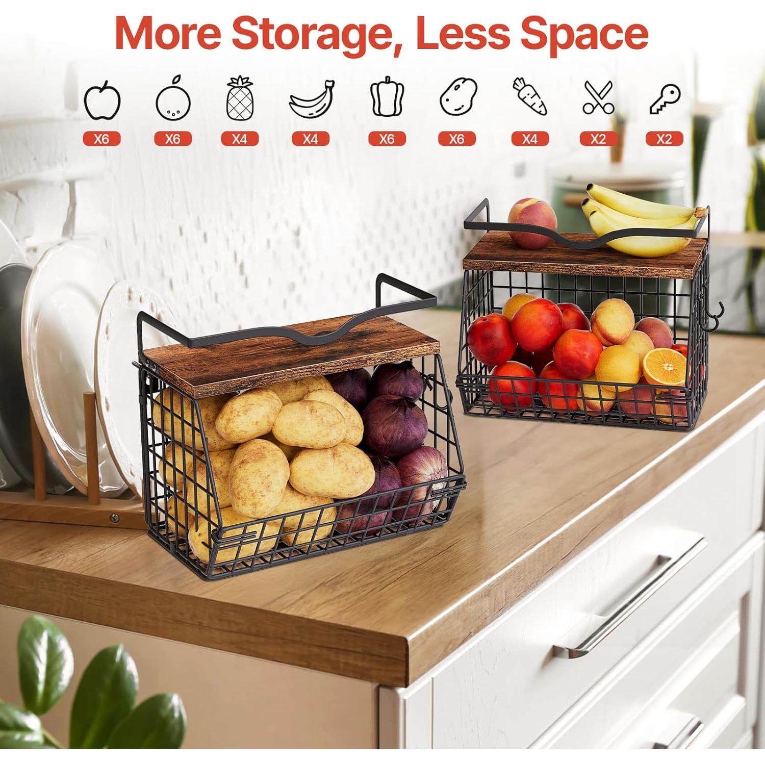 Cestas colgantes de frutas Nathomaim - 2 unidades apilables