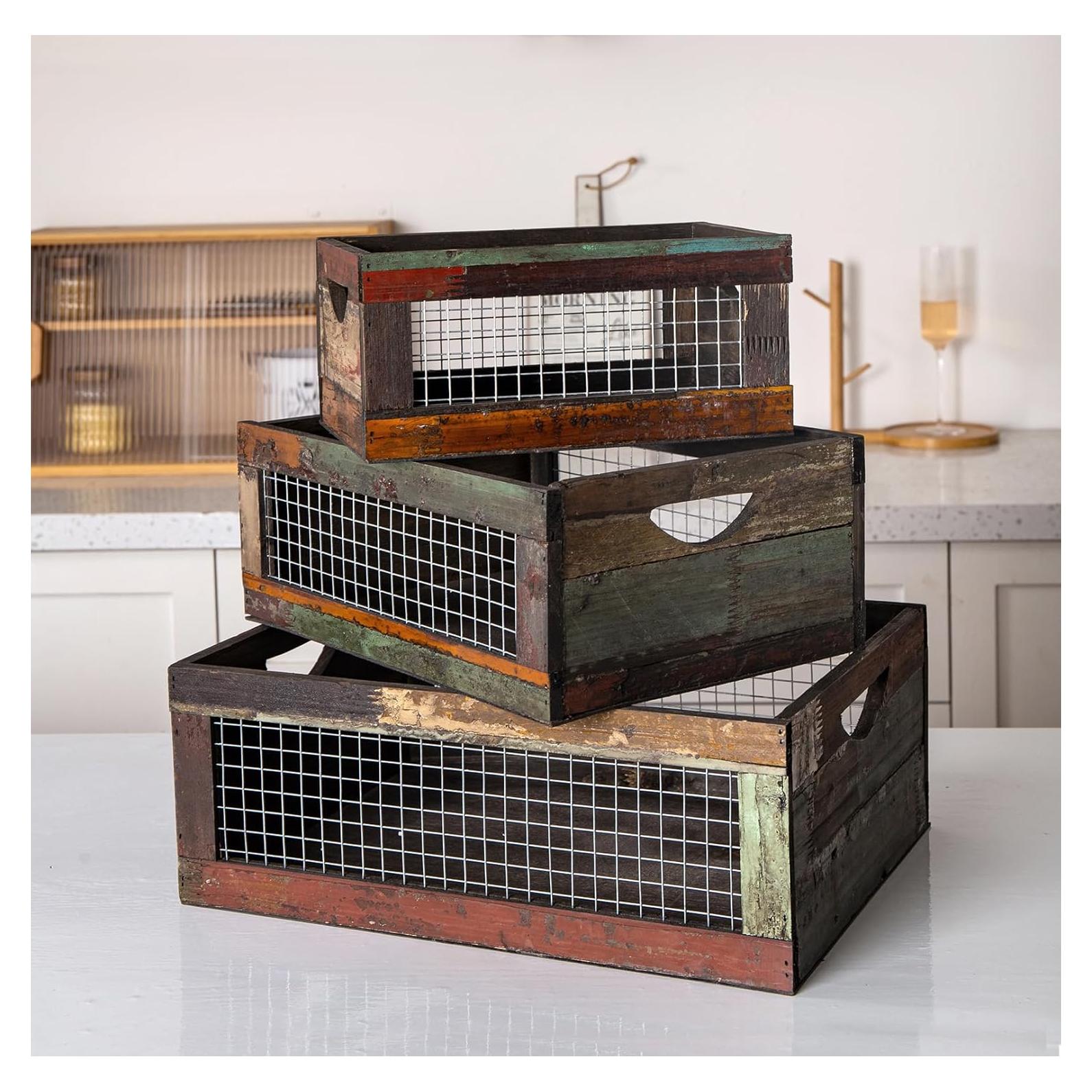 Conjunto de 3 Cajas de Madera Rústicas TIMRIS - Almacenamiento