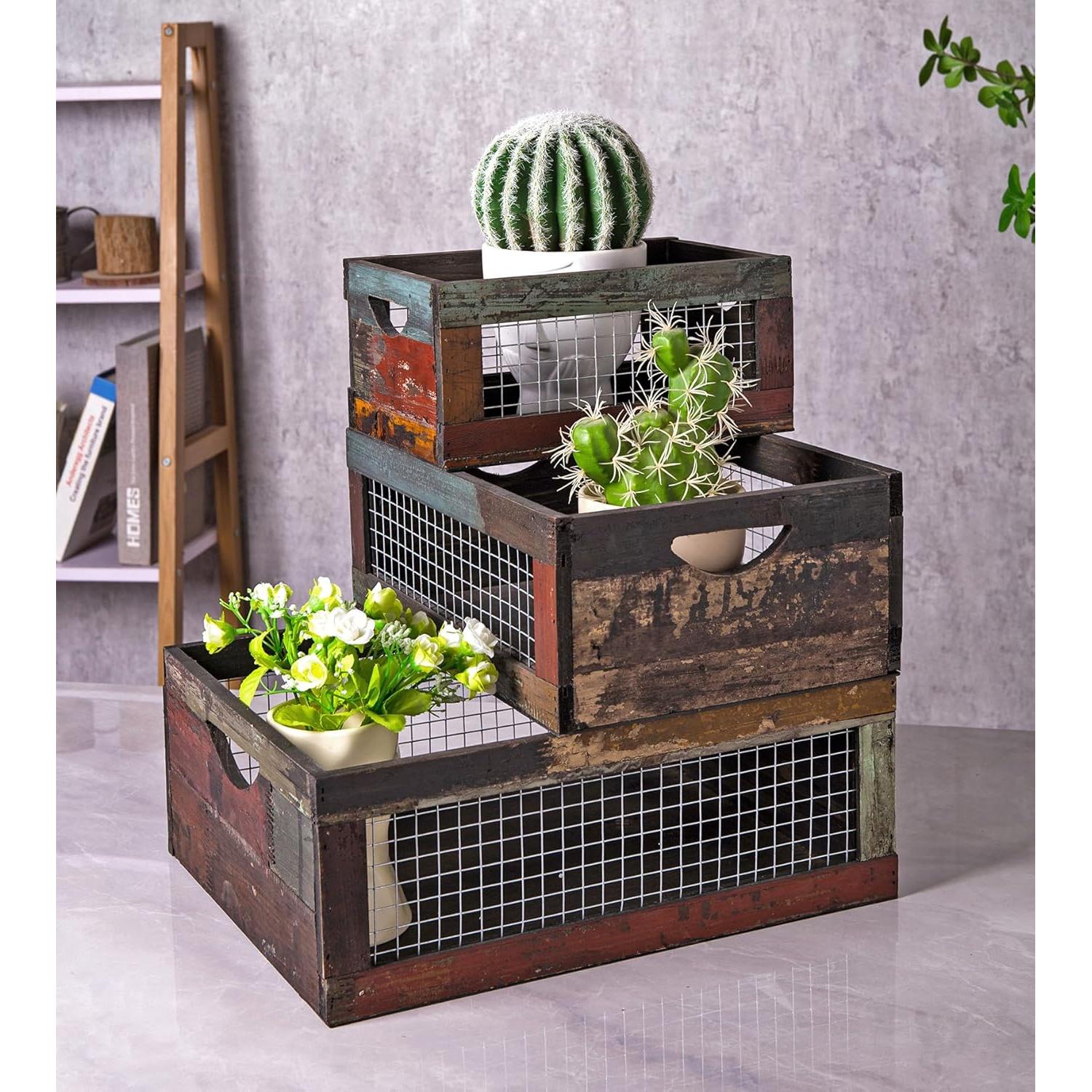 Conjunto de 3 Cajas de Madera Rústicas TIMRIS - Almacenamiento