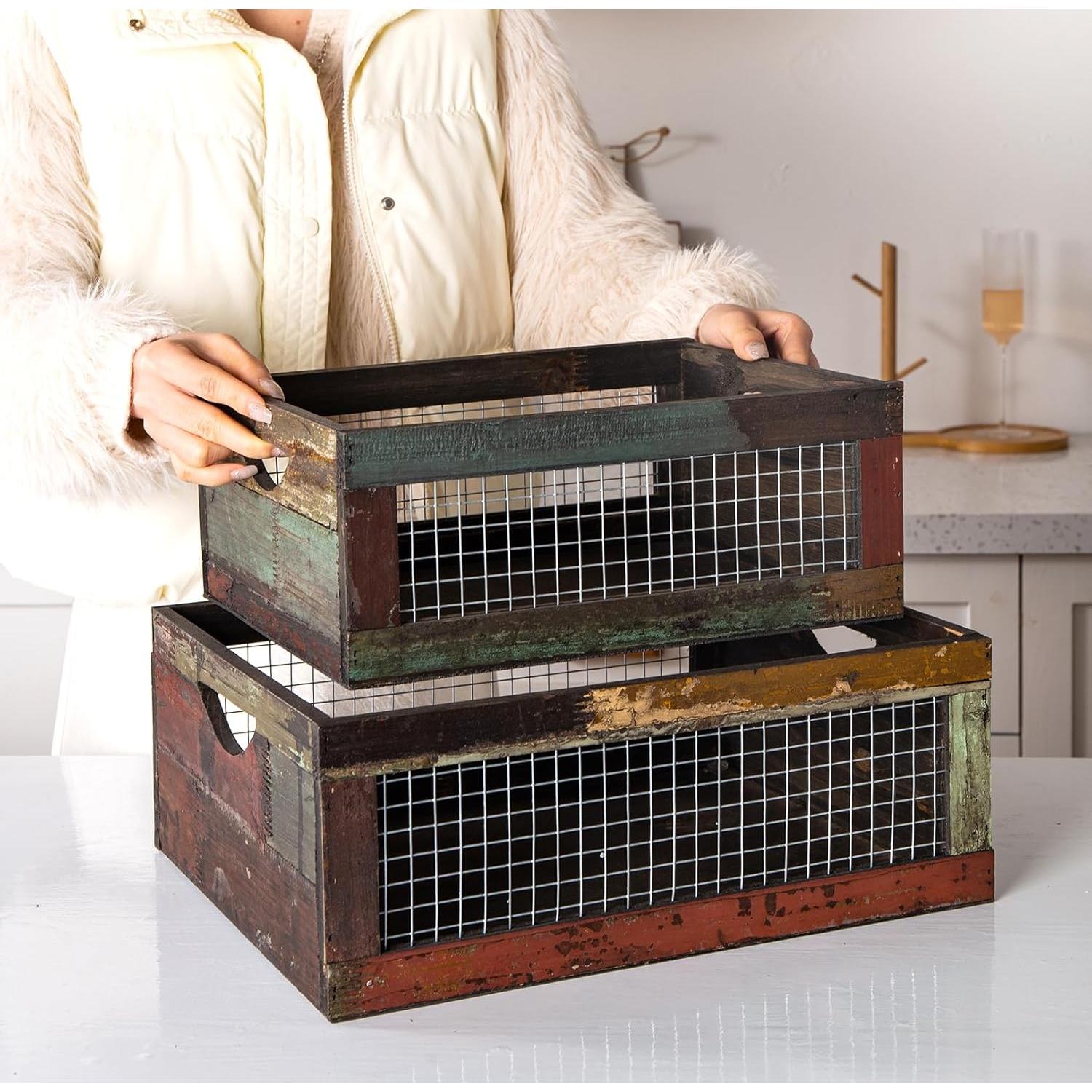 Conjunto de 3 Cajas de Madera Rústicas TIMRIS - Almacenamiento