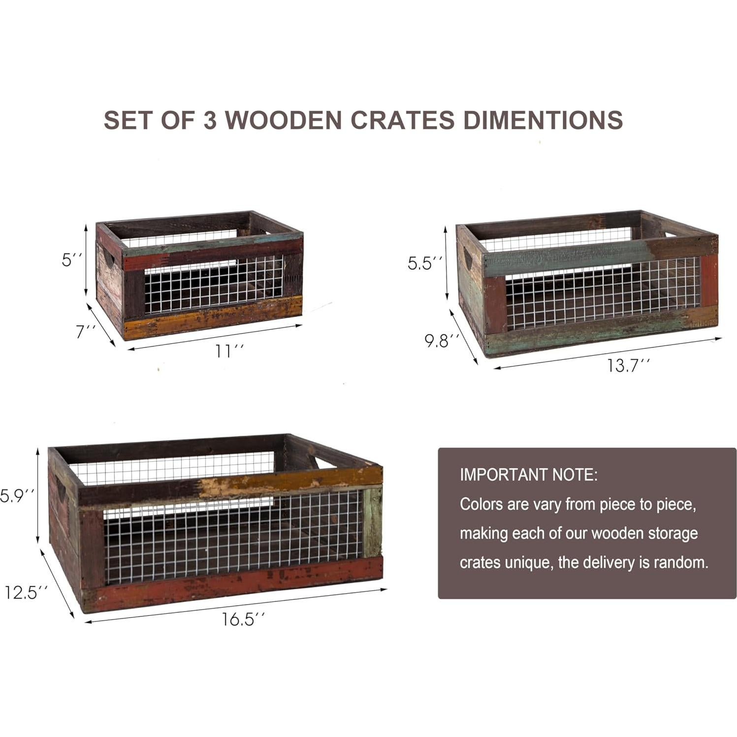 Conjunto de 3 Cajas de Madera Rústicas TIMRIS - Almacenamiento