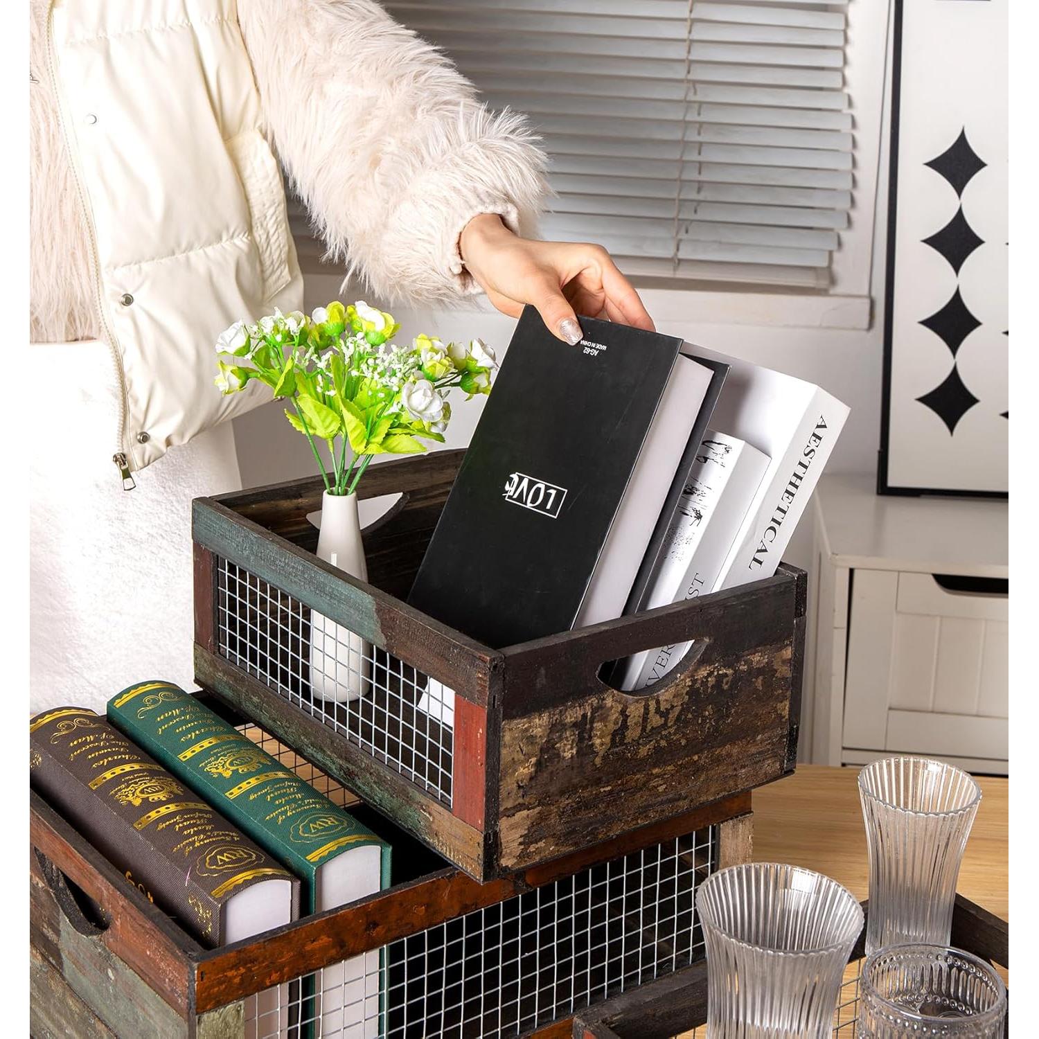 Conjunto de 3 Cajas de Madera Rústicas TIMRIS - Almacenamiento