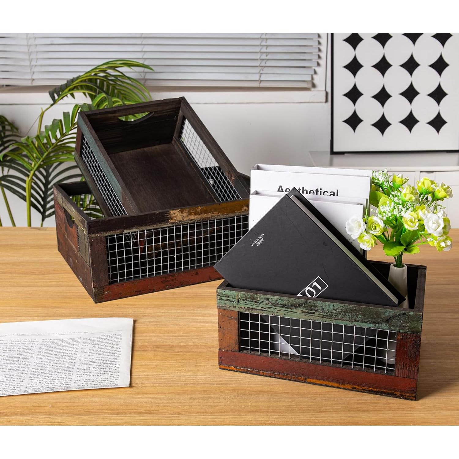 Conjunto de 3 Cajas de Madera Rústicas TIMRIS - Almacenamiento