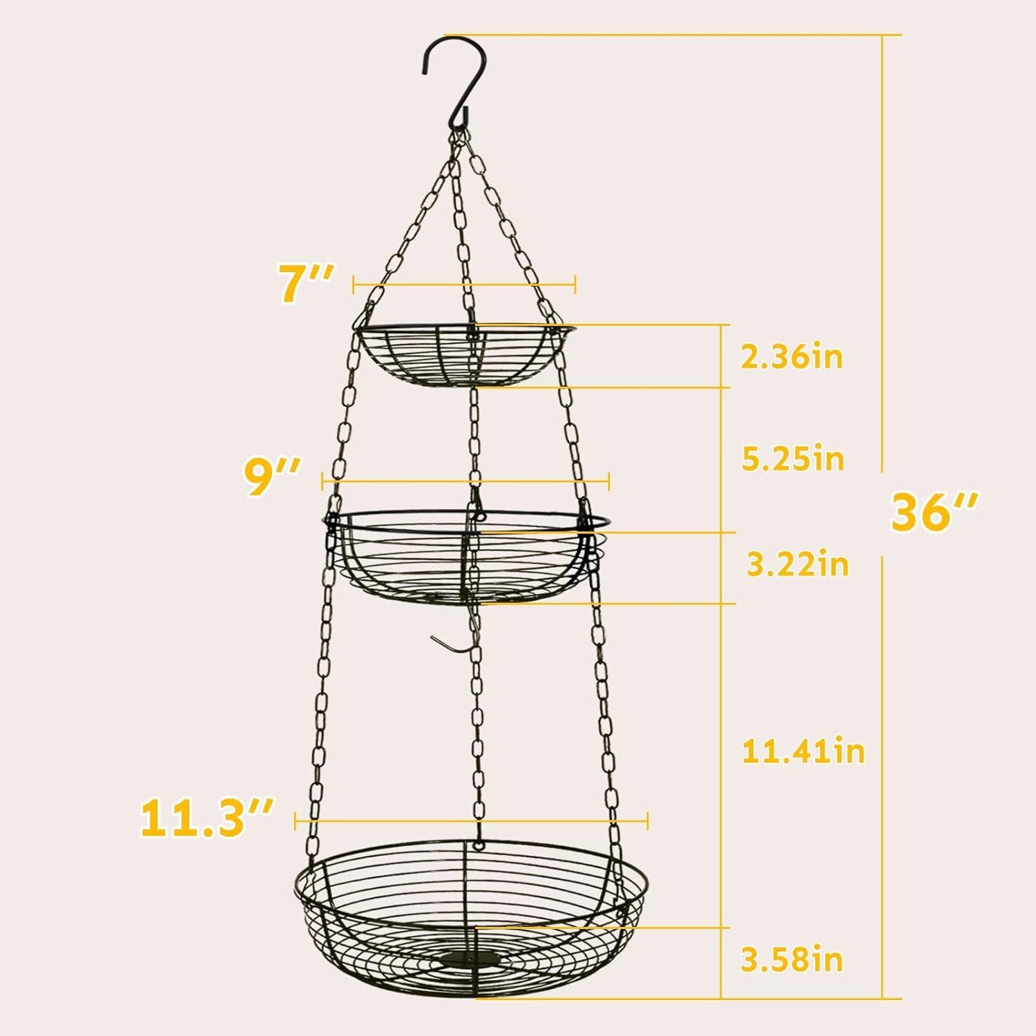Cesta Colgante de Frutas HULISEN 3 Niveles 91 cm Alambre