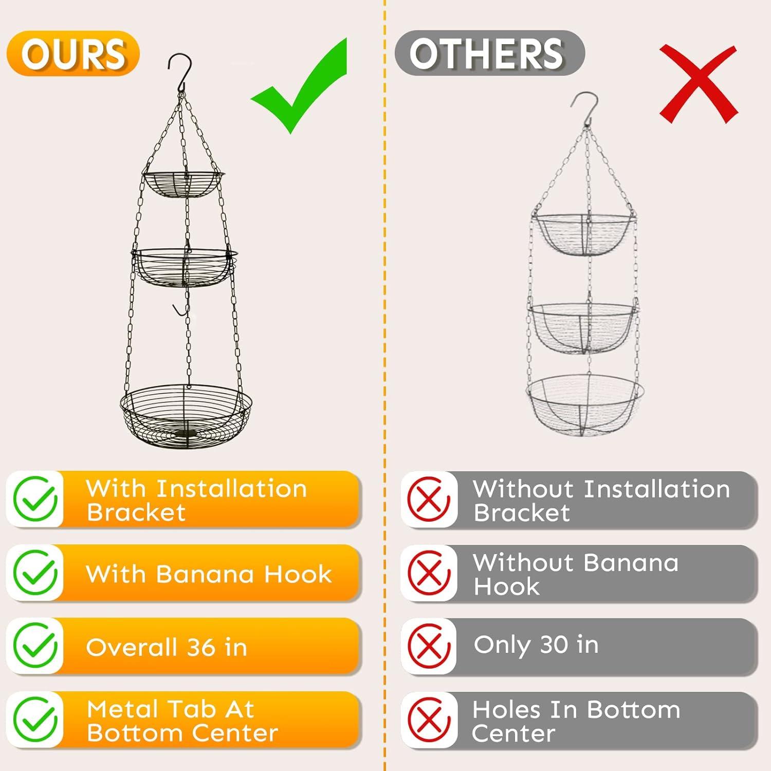 Cesta Colgante de Frutas HULISEN 3 Niveles 91 cm Alambre